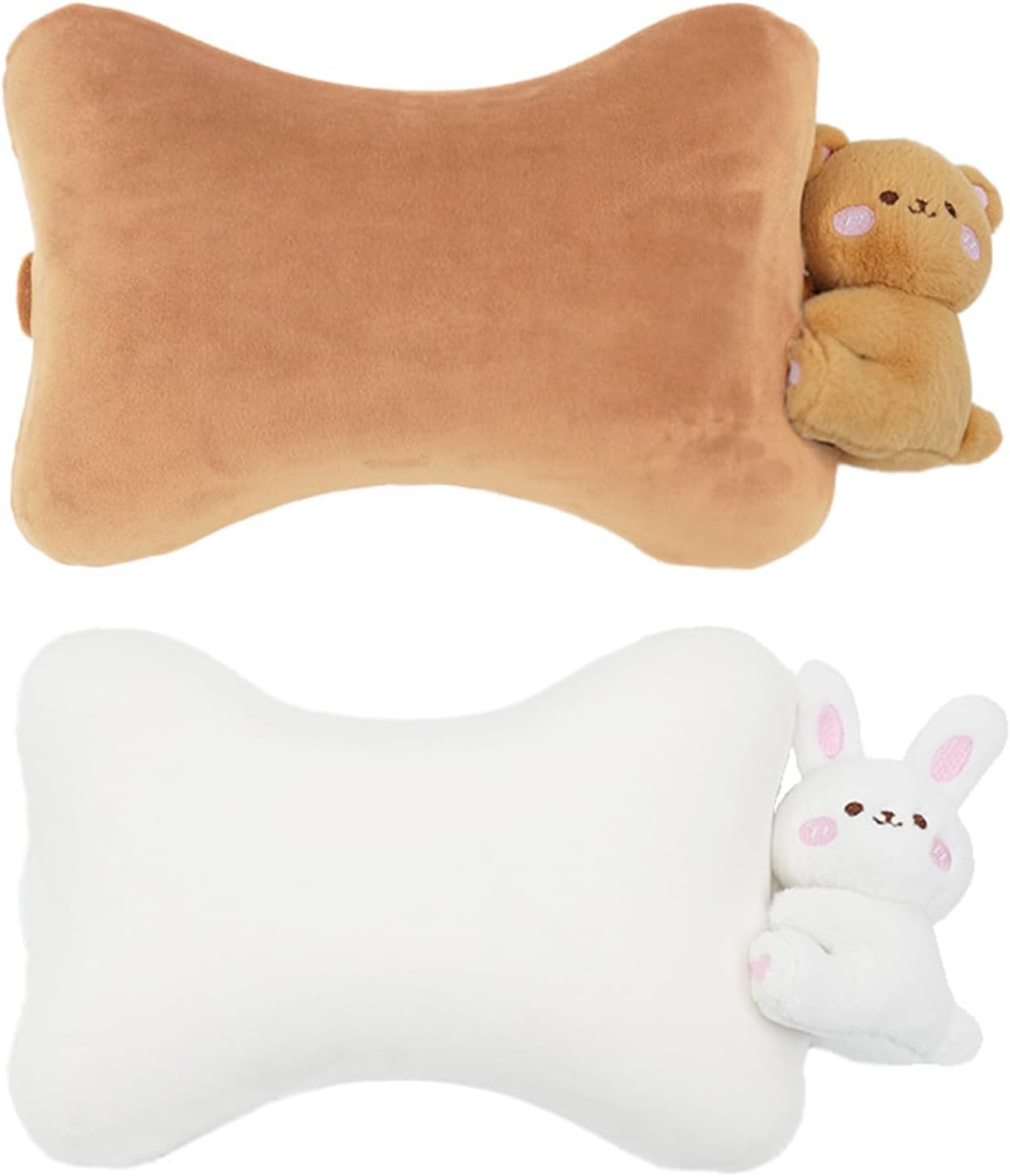 Car Headrest Pillow 2PCS Plush Bear ＆ Bunny Car Seat Headrest Pillow - Memory Foam Neck Support Cushions for Comfortable Driving, Easy Install & Washable (Bear+Rabbit) image number 2