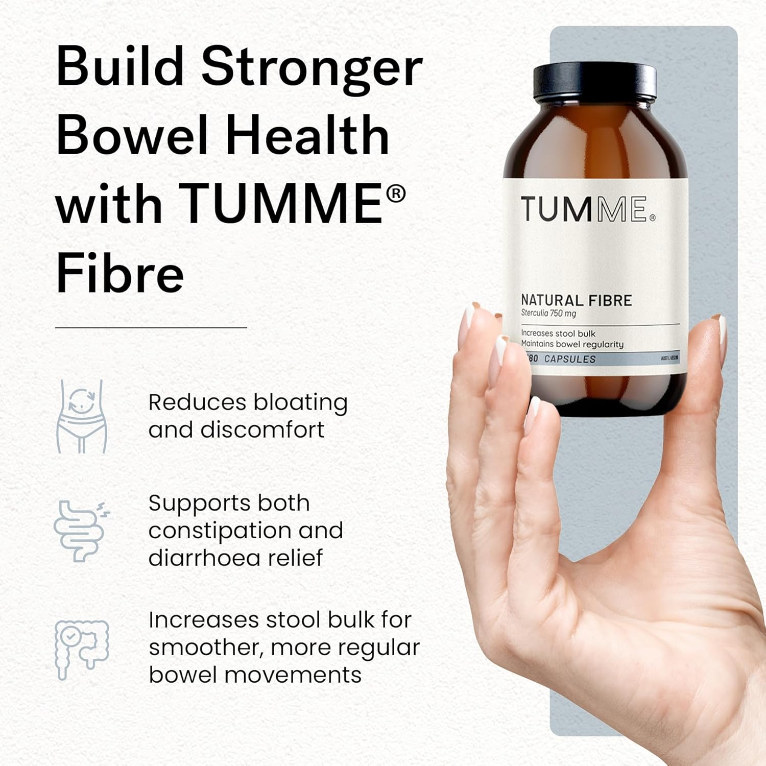 TUMME Natural Fibre Supplement with Sterculia - 180 Capsules - Non-Fermentable Fibre for IBS Relief, Constipation, Diarrhoea and Bloating - Plant-Based, Gentle Gut Support - Vegan & Gluten Free image number 5