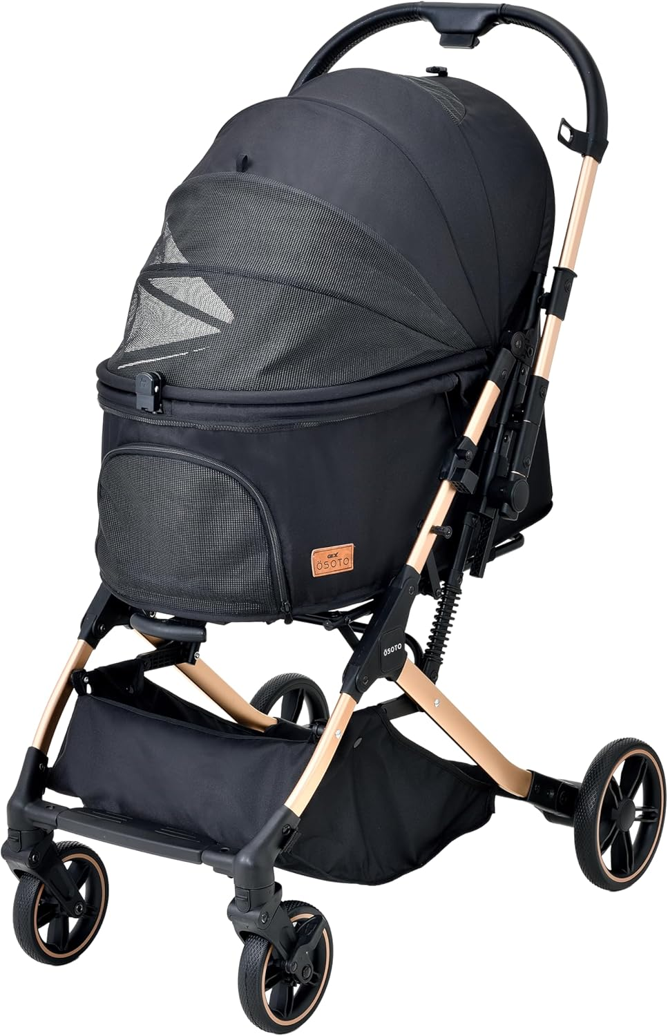 Gex Osoto Grace QC Ecru Compact Folding with One Touch Freestanding Frame Buggy for Dogs and Cats, Comfortable Ride & Pushing Feel, Load Capacity Less than 48.5 Lbs (22 Kg)