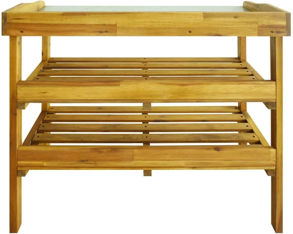 Potting Bench, Garden Potting Bench Tables with 2-Tier Shelves, Outdoor Wooden Work Station with Top Zinc Liner, Country Style Gardening Table for outside Garden/Porch, Brown, 29.9X14.6X36.2