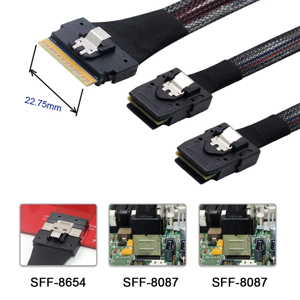 Cablecc PCI-E Ultraport Slimline SAS Slim 4.0 SFF-8654 8I 74Pin to Dual SFF-8087 Mini SAS Cable Pci-Express image number 6