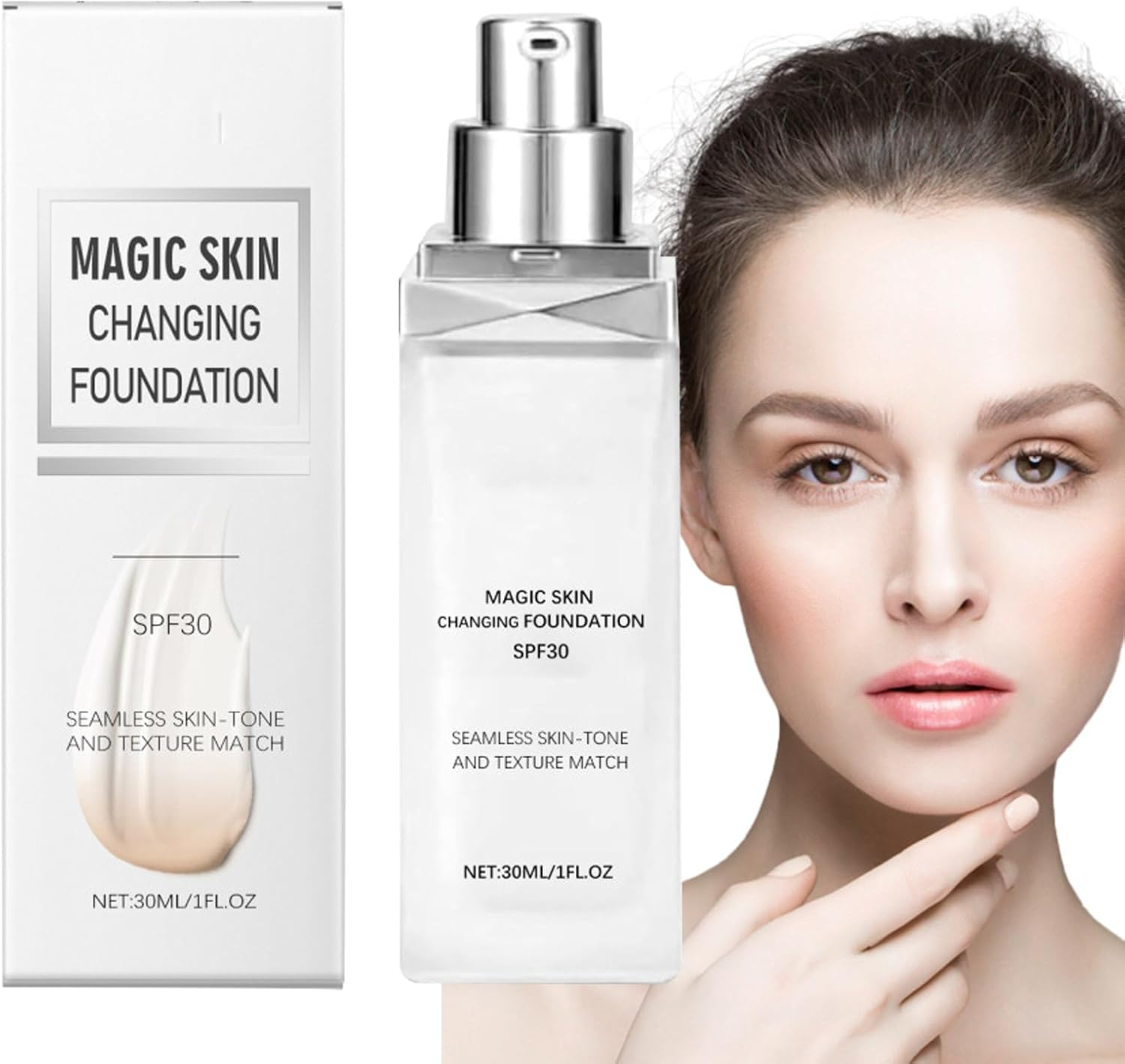Magic Skin Changing Foundatione, Colour Changing Foundation, Foundation for Mature Skin, SPF 30 Concealer Hydrating Coverage Cream, for Women Natural Look image number 4