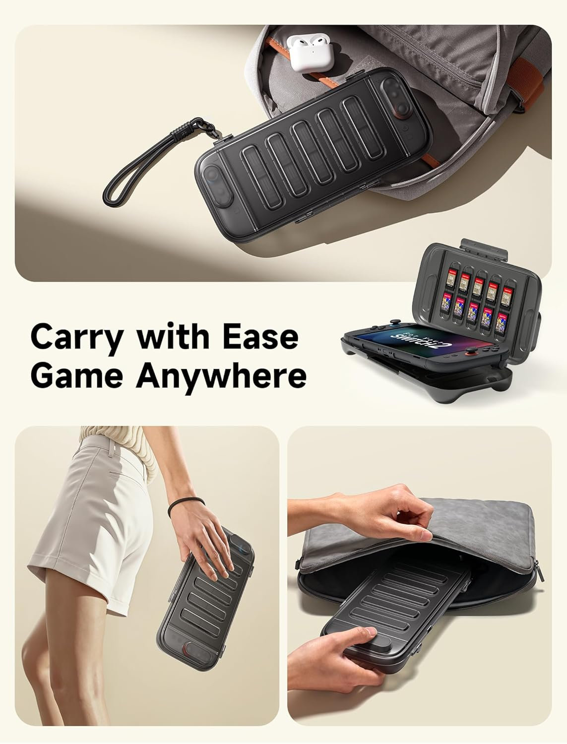 JSAUX Protective Case Compatible with Nintendo Switch 2 (2025), Ultra-Slim Hard Shell Carrying Case, Portable, Built-In Game Card Slot, Travel-Carry Full Protection Cover&ndash;Translucent Black PC0116 image number 2