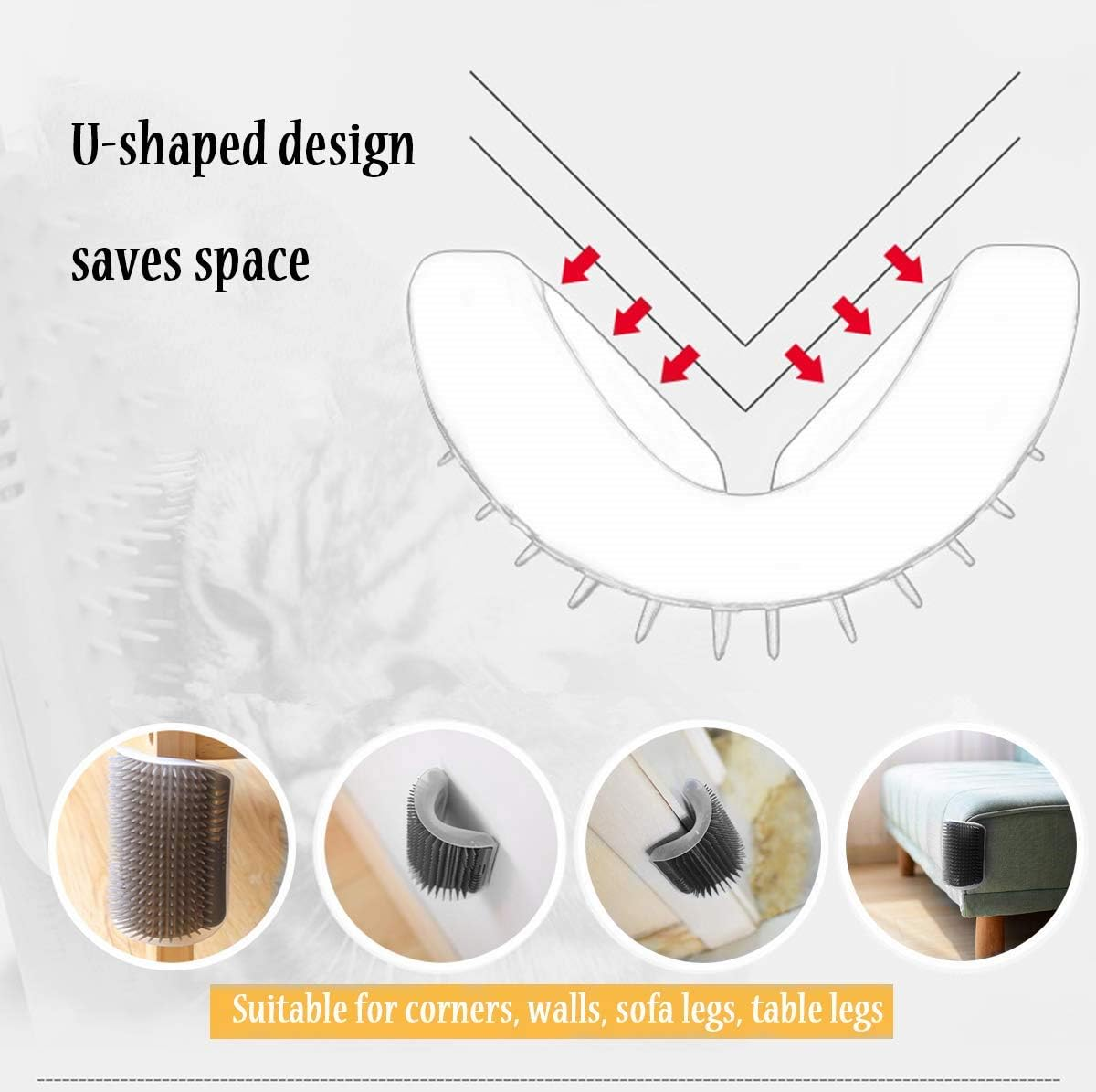 Cat Self Groomer with Catnip Pouch, 4 Pack Wall Corner Scratcher Groomers Soft Grooming Massage Combs for Short Long Fur Cats,Cat Brush Toy for Indoor Cats Kitten - 4 Pack image number 5