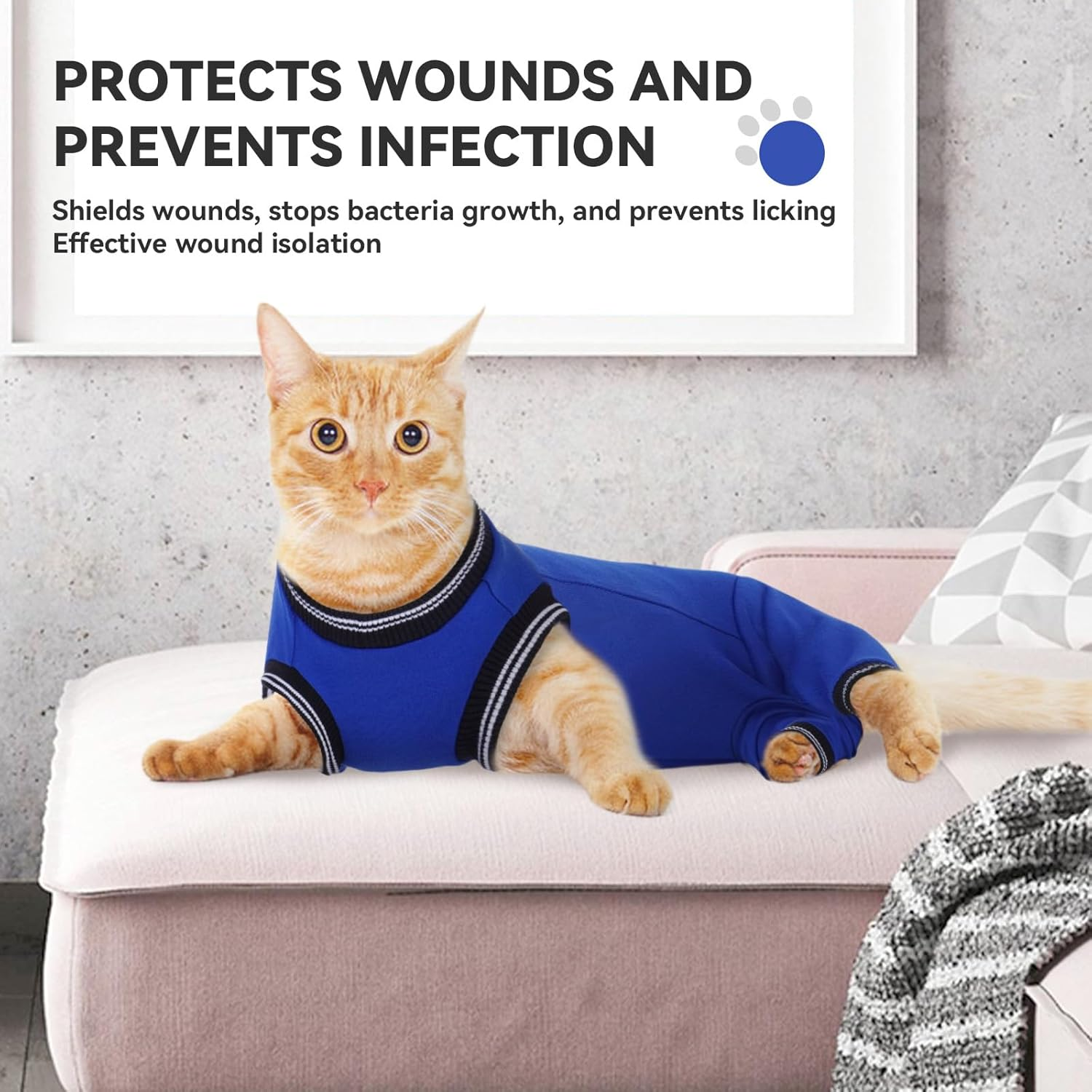 Lelepet Cat Recovery Suit for Hind Legs, Surgery Recovery Suit for Cats after Surgery, Anti-Licking E-Collar Alternative Post Surgery, Long Rear Sleeve Wound Cover Abdomen Kitten Onesie, Royalblue XL image number 3