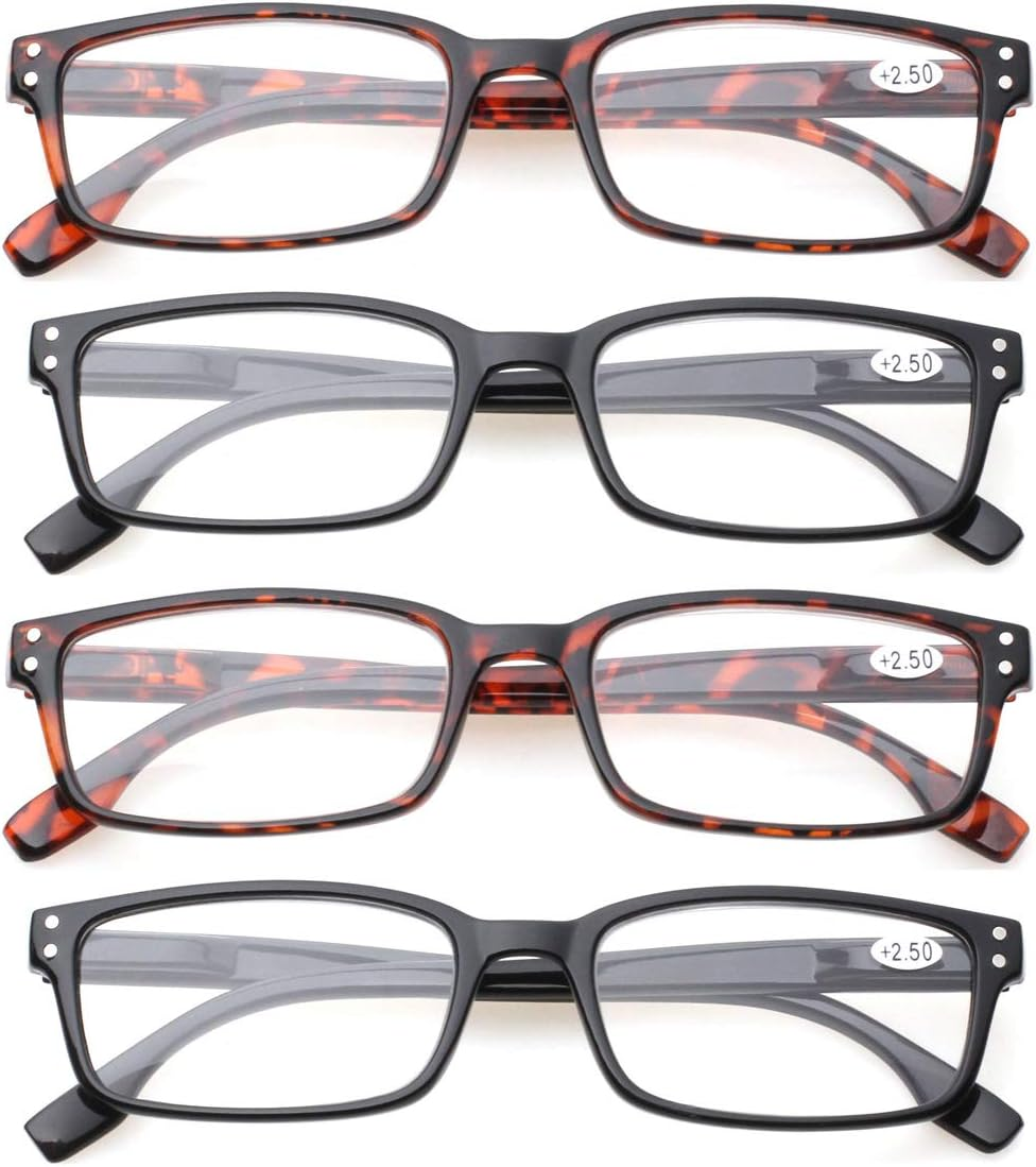 READING GLASSES 4 Pack Spring Hinge Comfort Readers Plastic Includes Sun Readers (2 Black 2 Tortoise, 4.50) image number 1