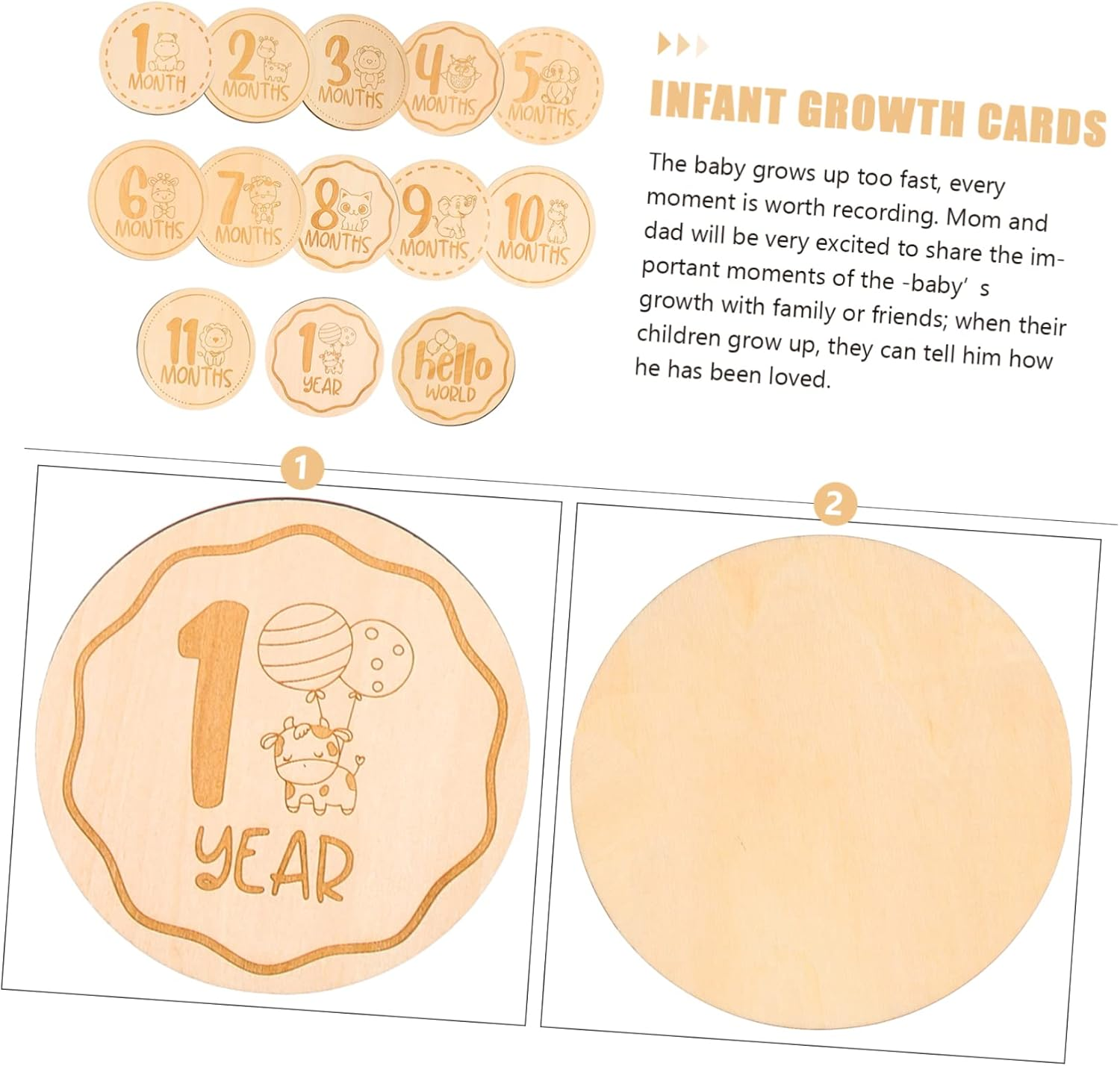 13Pcs Wood Milestone Discs Cartoon Animal Growth Cards Milestone Cards Photo Props for Newborns Shower image number 1