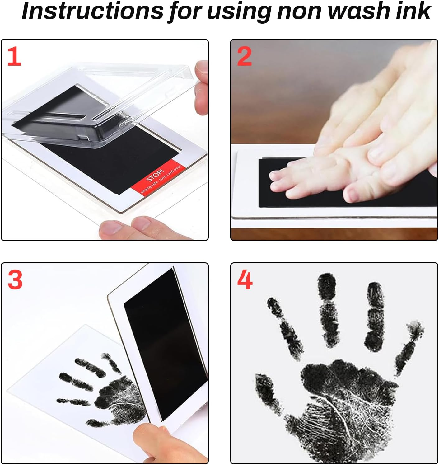 Baby Hand and Footprint Kit, 4Pcs Baby Footprint Kit & Handprint Kit Pet Paw Print Kit with 4 Ink Pads and 8 Imprint Cards Safe for Hands and Feet Family Keepsake Baby Shower Gifts (Black) image number 4