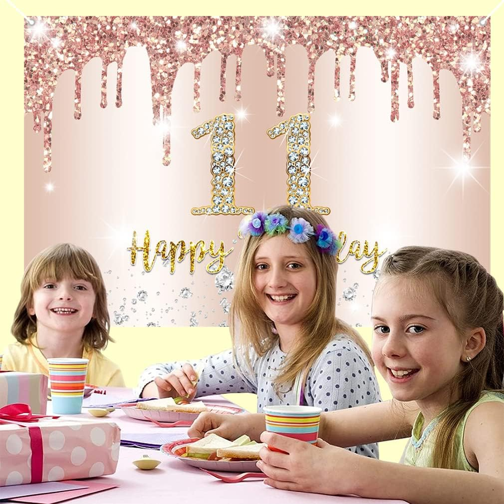 11Th Birthday Girl Decoration, 11Th Birthday Banner Rose Gold, 11Th Birthday Fabric Sign Poster, 11Th Birthday Background Banner Girl Birthday Party Decor image number 5