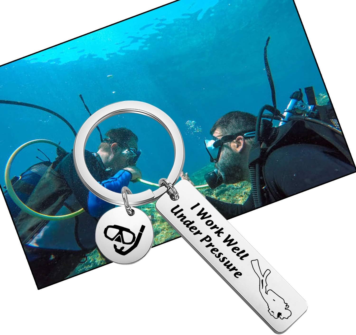 CENWA Scuba Diving Gift Scuba Diver Gift I Work Well under Pressure Keychain Extreme Sports Jewelry Great Gift for Divers image number 5