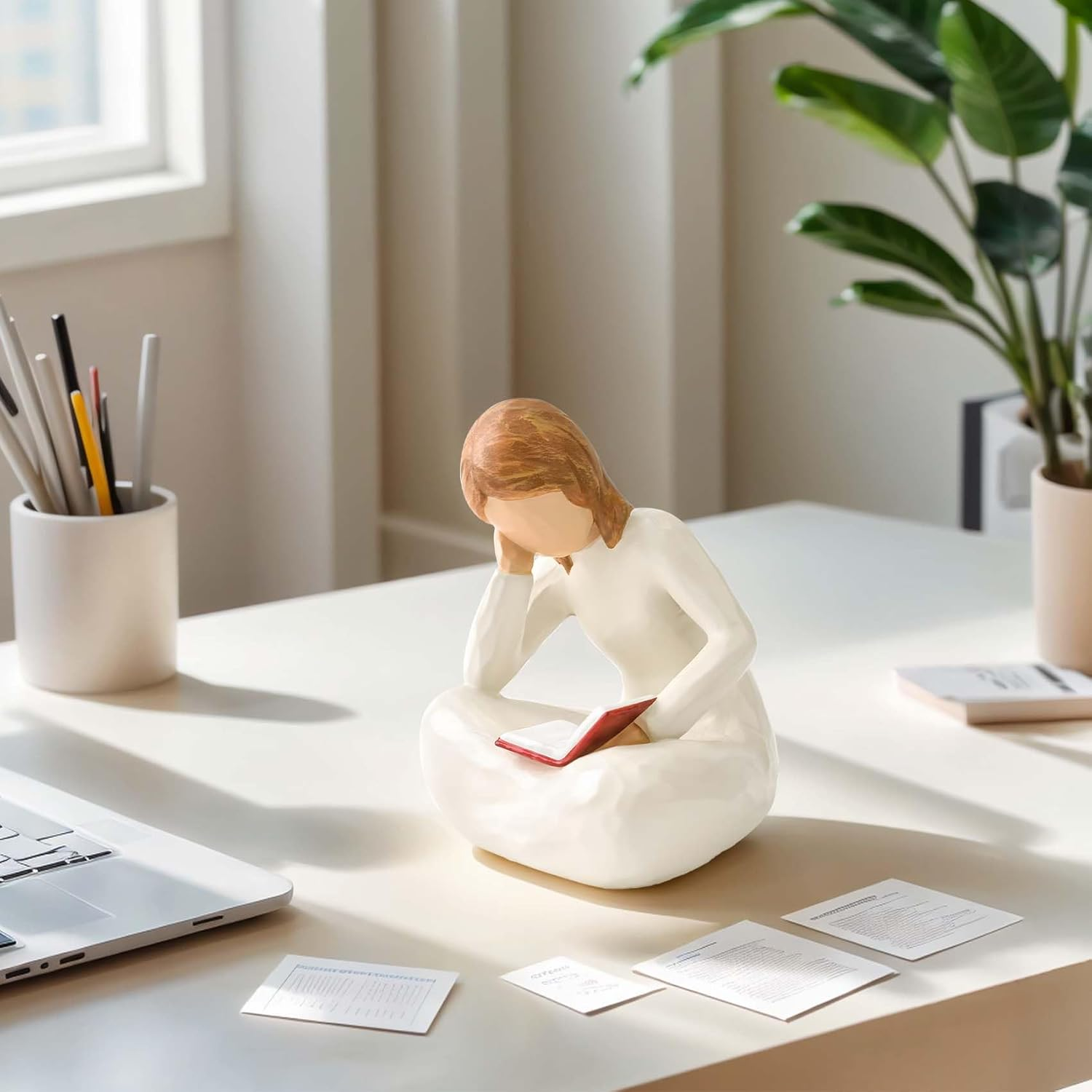 Cuayaes Reading Thinker Statue Book Lover Gifts for Women Readers, Graduates, Students, Teachers, Bookshelf Decor Aesthetic Sculpture Home Decor for Shelves Desk Office Living Room image number 5