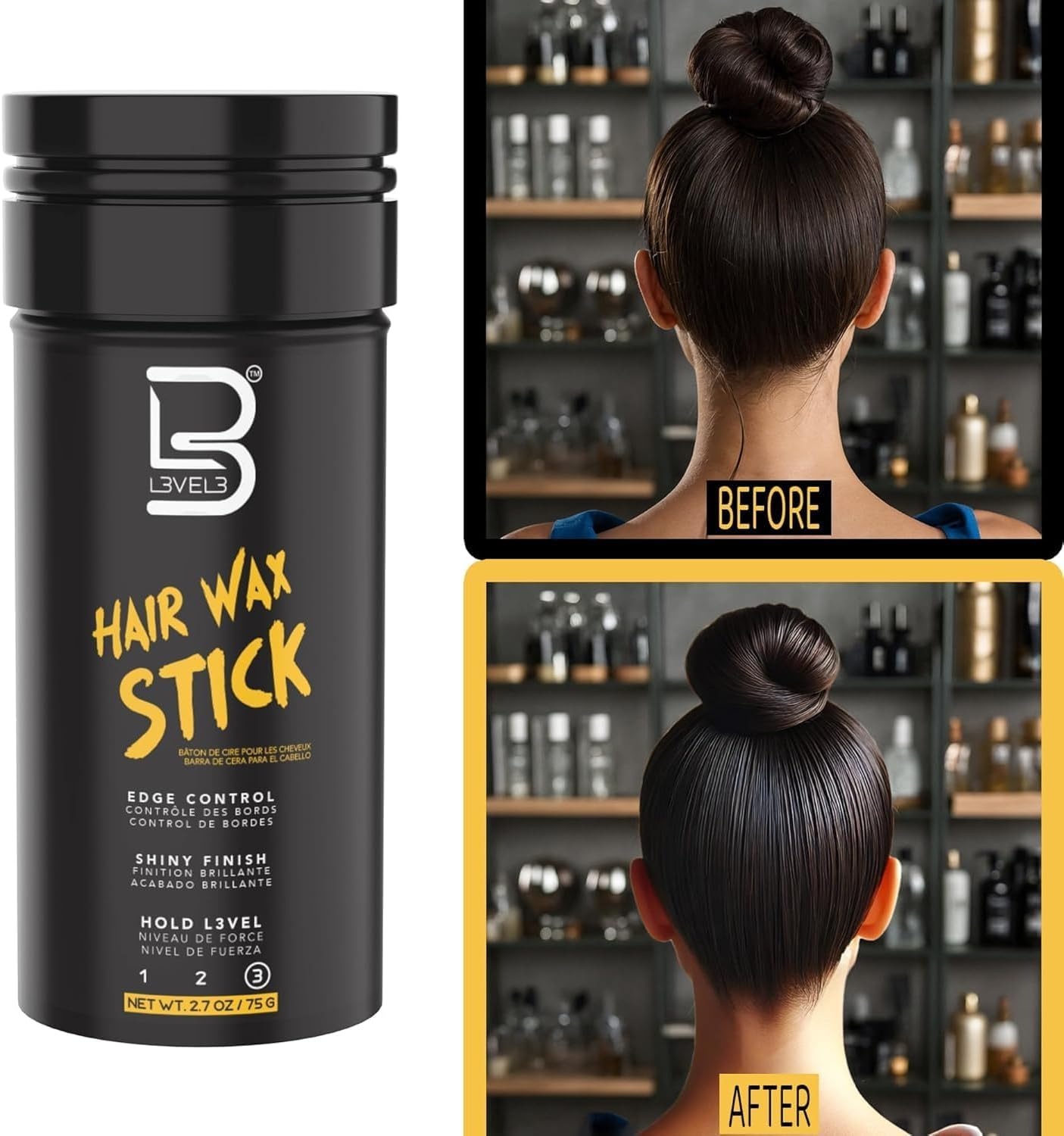 L3 Level 3 Hair Wax Stick - Hair Smoothing Stick with Coconut Oil and Mineral Oil image number 1