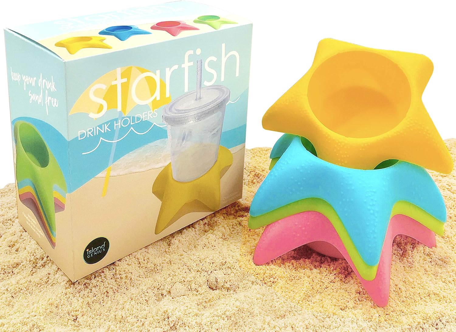 Island Genius Beach Vacation Accessories Starfish Drink Cup Holder Sand Coasters image number 2