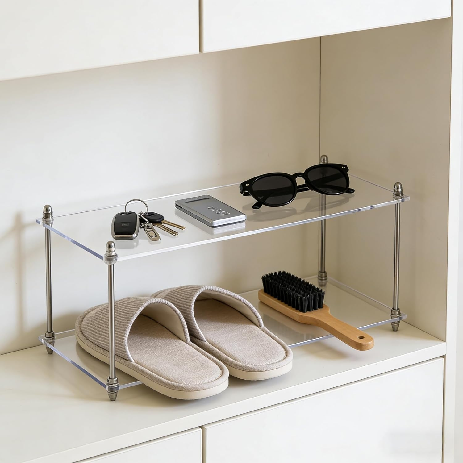 Hbluefat Acrylic Desktop Organizer Shelf, Multi-Tier Storage Display Rack, Clear Dresser Make up Perfume Shelving Unit for Home, Office, Bathroom, Countertop Organization (2-Tiers) - 2-Tiers image number 4