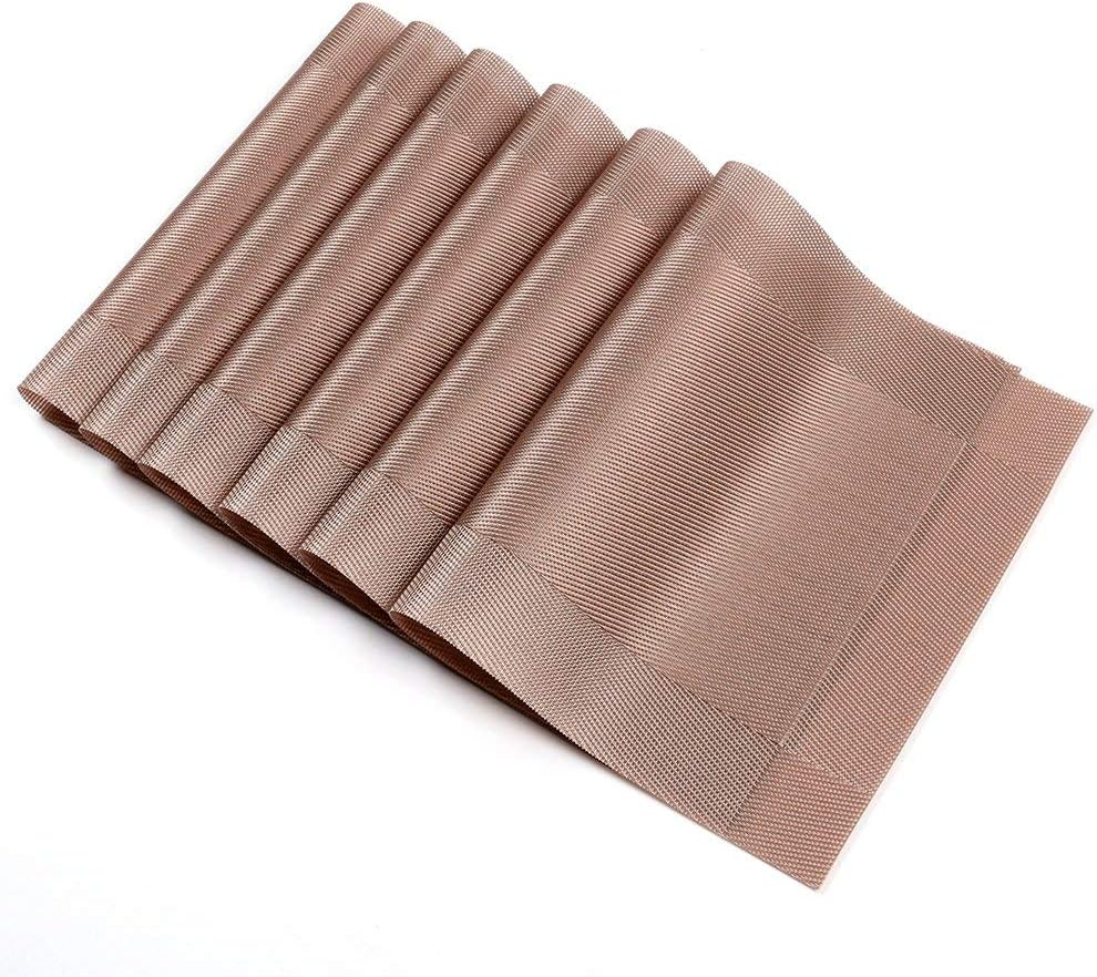 Heat-Resistant Crossweave Woven Dinning Table Set of 6 Placemat PVC Placemats-Exco Kitchen Place Mats Washable PVC Table Runner(Champagne) image number 3