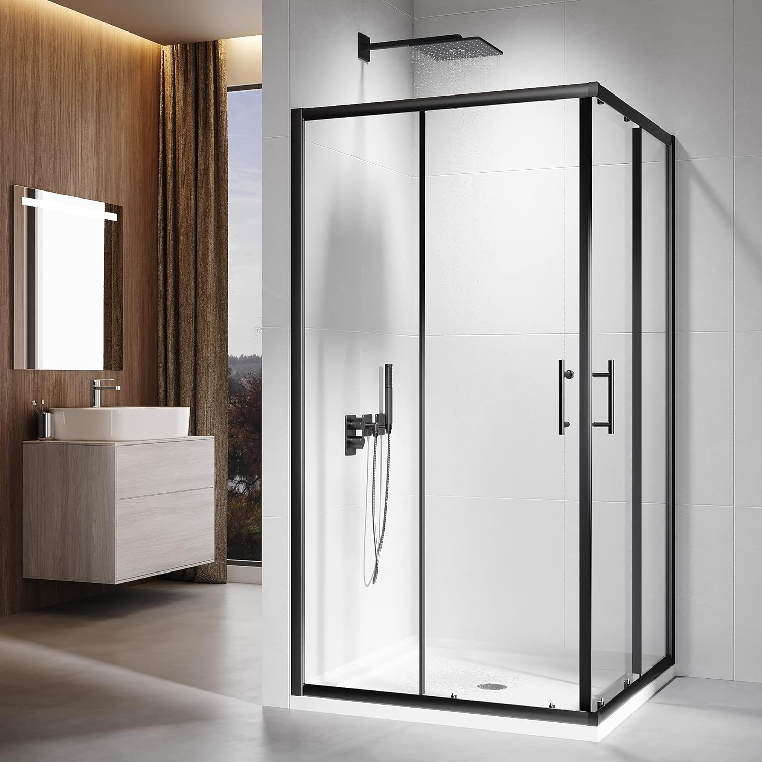 ELEGANT Shower Enclosure Corner Black,Sliding Door Bathroom Screen 900X900Mm with 5Mm Tempered Glass,1900Mm Height image number 2