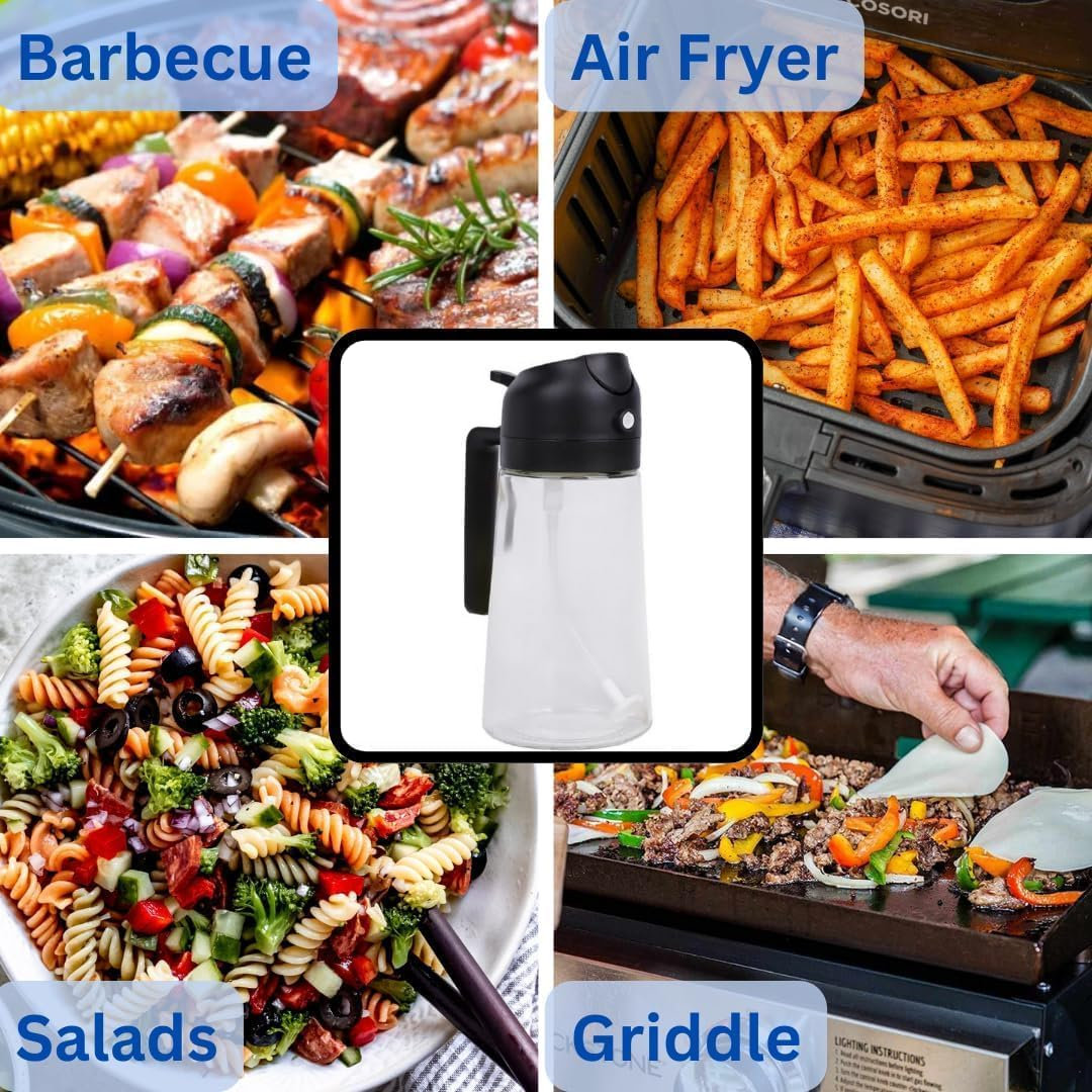 2 in 1 Oil Sprayer for Cooking, 470 Ml Glass Spray Bottle Oil/Olive Oil Sprayer Bottle for Salad, Grilling and Hot Air Fryer，Oil Sprayers，Oil Dispenser image number 3