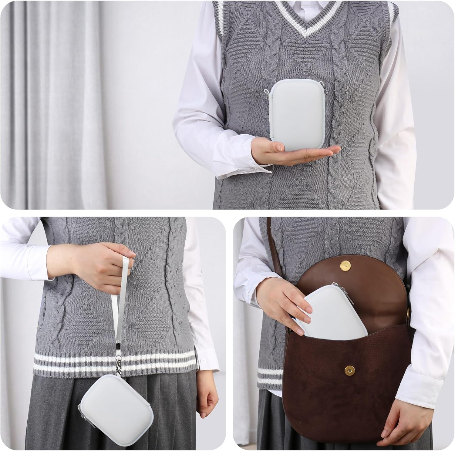 RAIALL Camera Case for Kodak PIXPRO FZ55/ FZ45 Digital Camera, Vlogging Camera Hard Carrying Case Protective Travel Bag, Mesh Pocket for Battery, Cable and SD Card, White image number 4