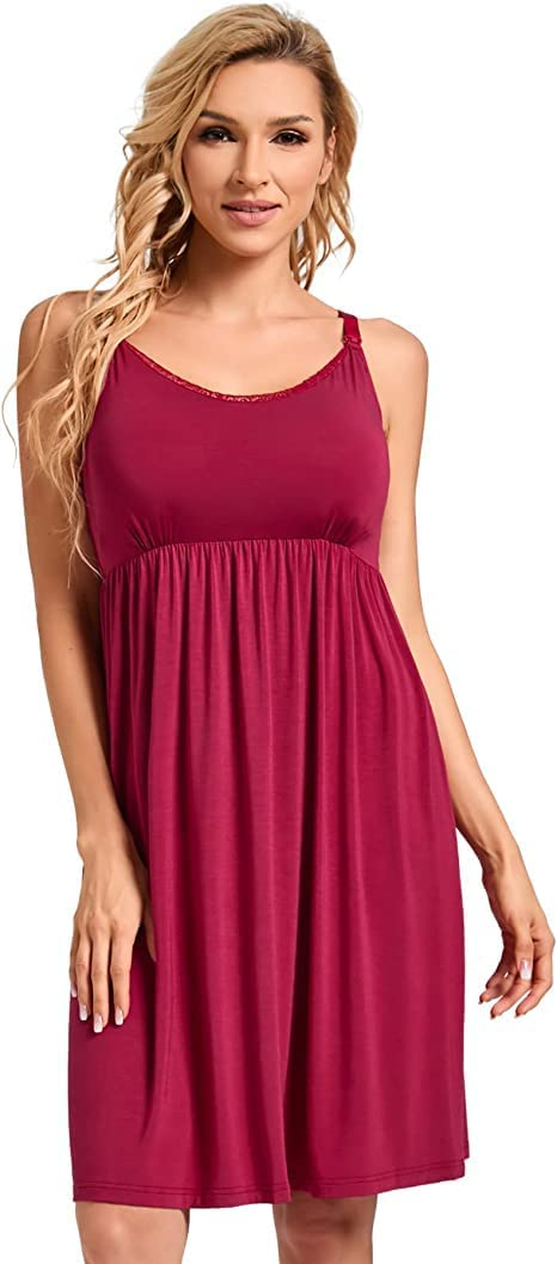 Sosolism Women'S Nursing Nightdress with Padded Lace Trim Breastfeeding Dress Adjustable Strap Maternity Nursing Dress image number 4