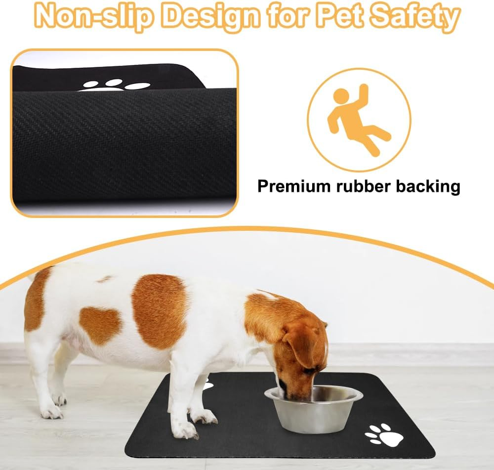 40 X 60 Cm Underlay Dog Bowl Absorbent Feeding Mat Cats Non-Slip Diatomite Mat Cat Bowl Quick Drying Feeding Mat Cat Easy Cleaning Feeding Bowl Mat Cat (Black)