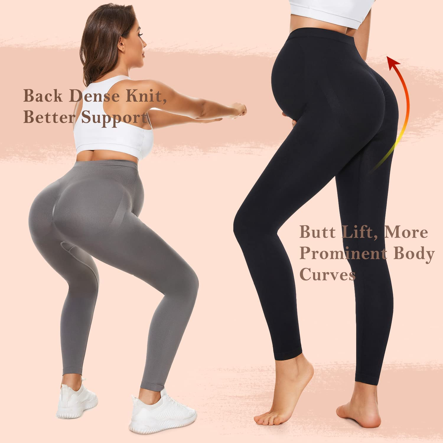 Hi Clasmix Maternity Leggings over the Belly Butt Lift - Buttery Soft Non-See-Through Workout Pregnancy Leggings image number 3