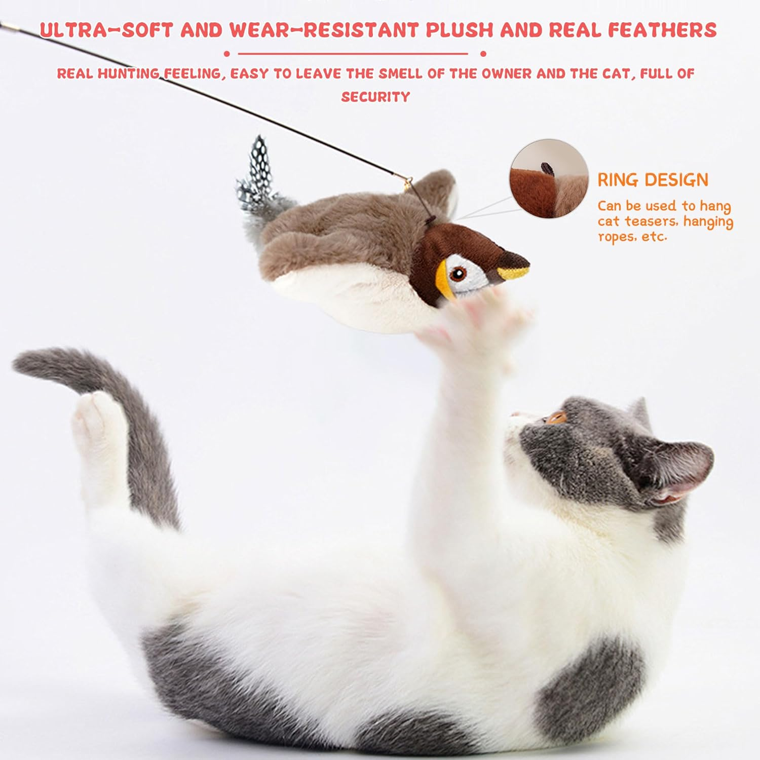 Flying Bird Cat Toy,Bird Cat Toy,Bird Interactive Cat Toys,Interactive Cat Toy,Usb Charging,Vivid Chirping Bird Chase Cat Toy,Interactive Cat Bird Toys with Feather Tail (2Pcs) image number 2