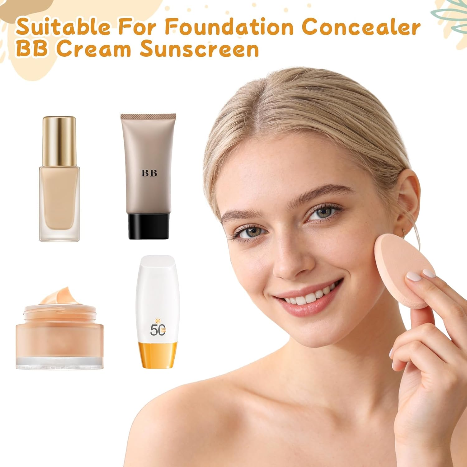 Elevatetech 10Pcs Flat Makeup Sponge Smooth Foundation Sponge Beige Cushion Foundation Puff Forfoundation Concealer and Teardrop Easy Soft Long-Lasting image number 2