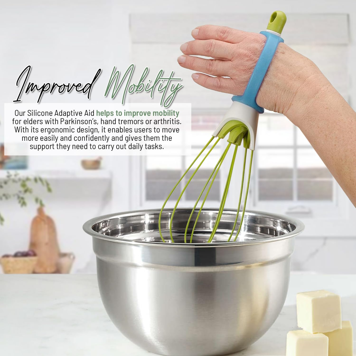 Adaptive Utensils for Seniors and Toddlers, Tools Grasping Items, Silicone Utensil Holder Adaptive Eating Aid Stroke Arthritis Limited Grip Universal Daily Living Special Needs or Disabled Infant to Child Aids Pediatric Occupational Therapy Supplies