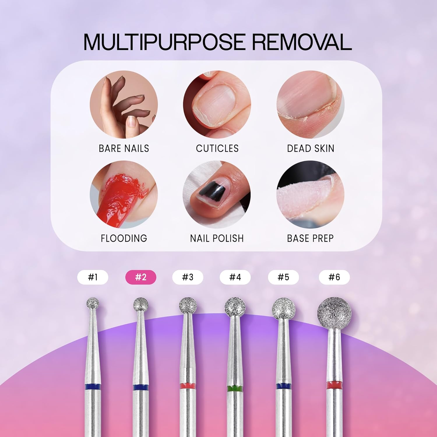 PANA 3/32&rdquo; Diamond Nail Drill Bit (Medium Grit) - Professional Cuticle Nail Drill Bits for Acrylic Gel Nails Dry Manicure Pedicure Shape Remove Tools (Ball Bit, Style 02) image number 3