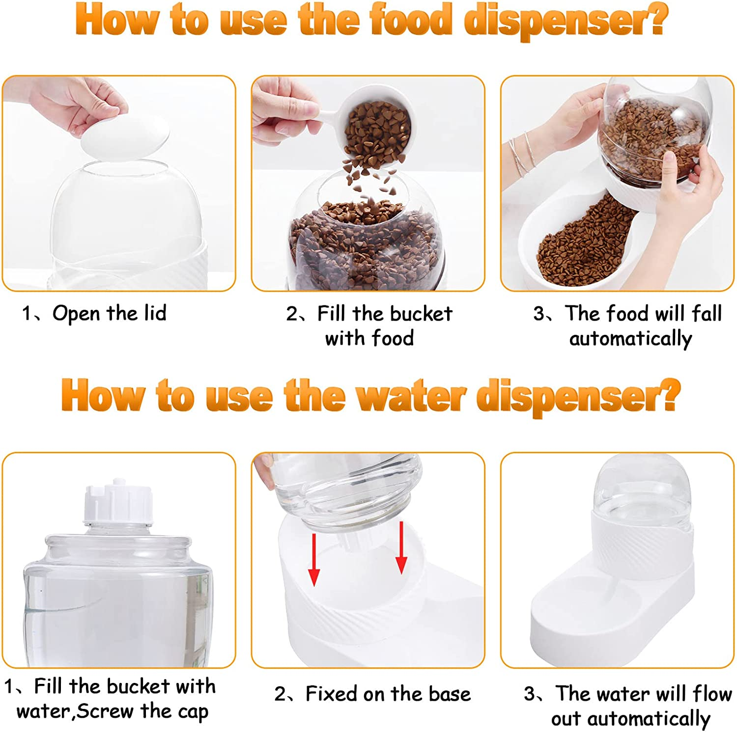 Automatic Dog Cat Feeder and Water Dispenser Set,Gravity Dog Feeder and Waterer Set with Pet Food Bowl, 4L Capacity Cat Food Dispenser and Water Dispenser,Self Feeding Station for Dogs Cats image number 4