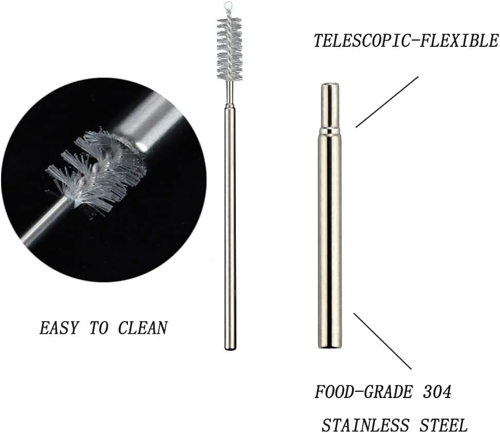 1PCS Reusable Stainless Steel Straw,Collapsible Stainless Steel Drinking Straw Telescopic Straw (With Keychain Case & Cleaning Brush) for Smoothie, Milkshake, Cocktail and Hot Drinks (Red) - Gold image number 5