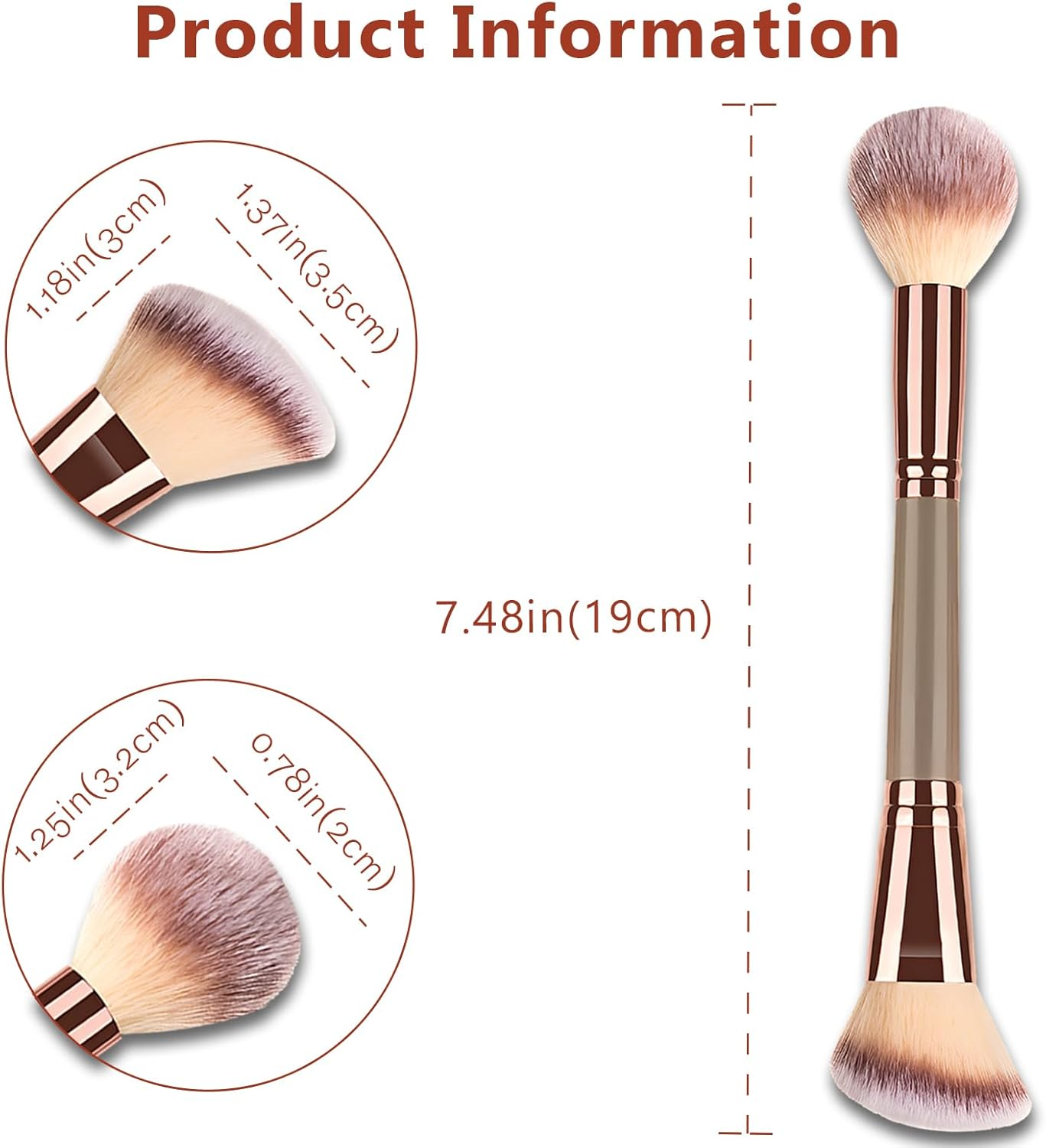 Double-Ended Foundation Makeup Brush, Angled/Round Top for Liquid, Powder & Cream Blending (Brown) image number 6
