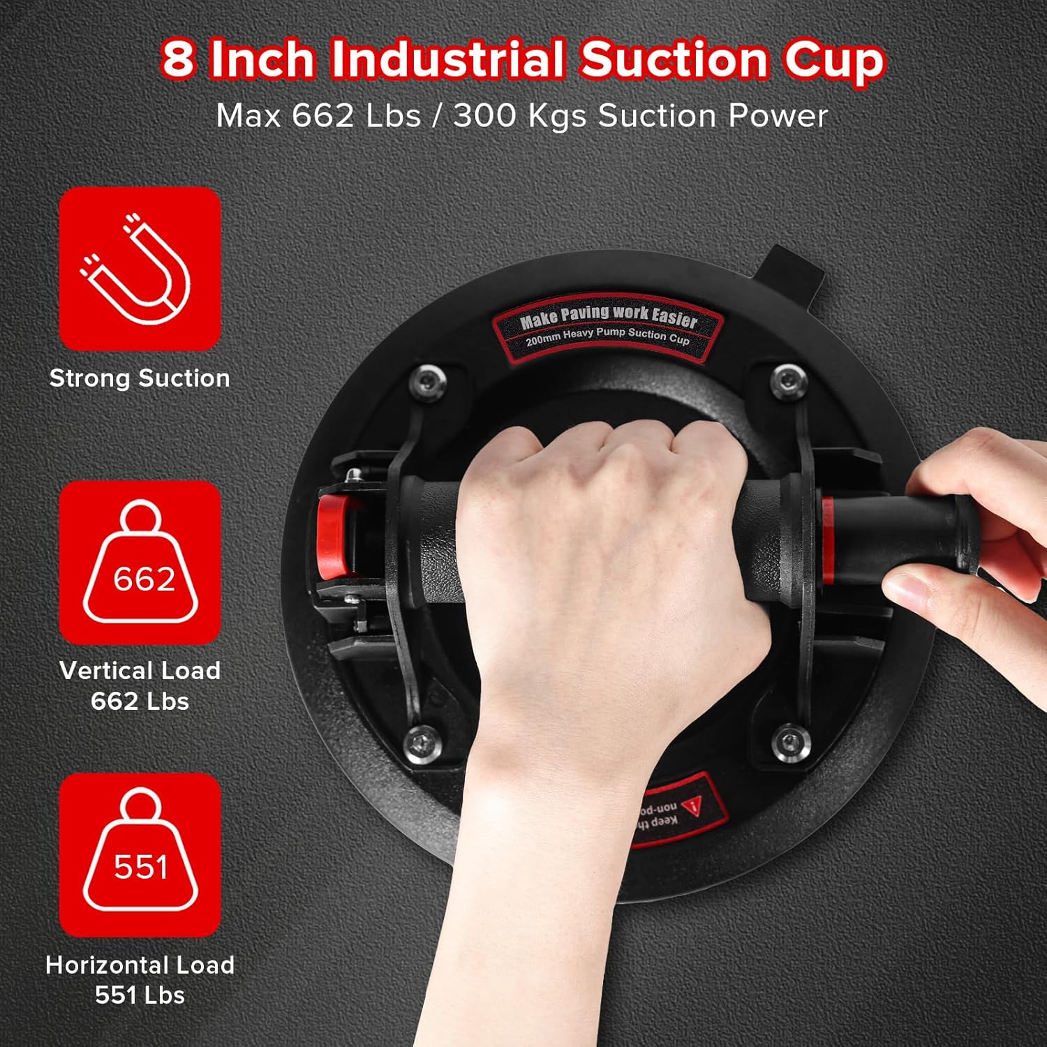 Glass Suction Cups,8"Heavy Duty Suction Cups 662 Lbs Load Capacity Powerful Industrial Glass Suction Cups for Lifting Large Glass Tile Granite image number 2