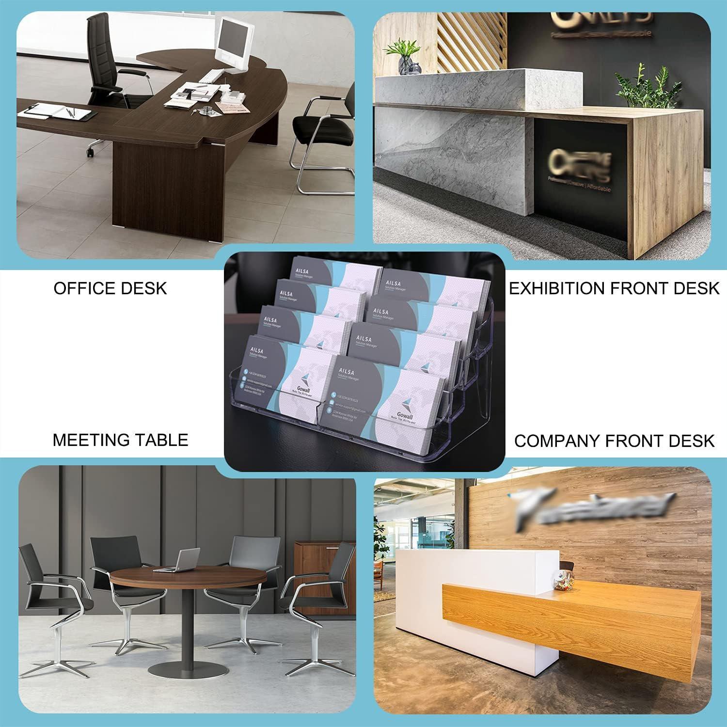 Business Card Holder, 8 Pocket Acrylic Business Card Holder for Desk Clear Business Card Stand Desktop Business Card Holders Plastic Business Card Display for Exhibition, Home and Office, 2 PCS image number 4