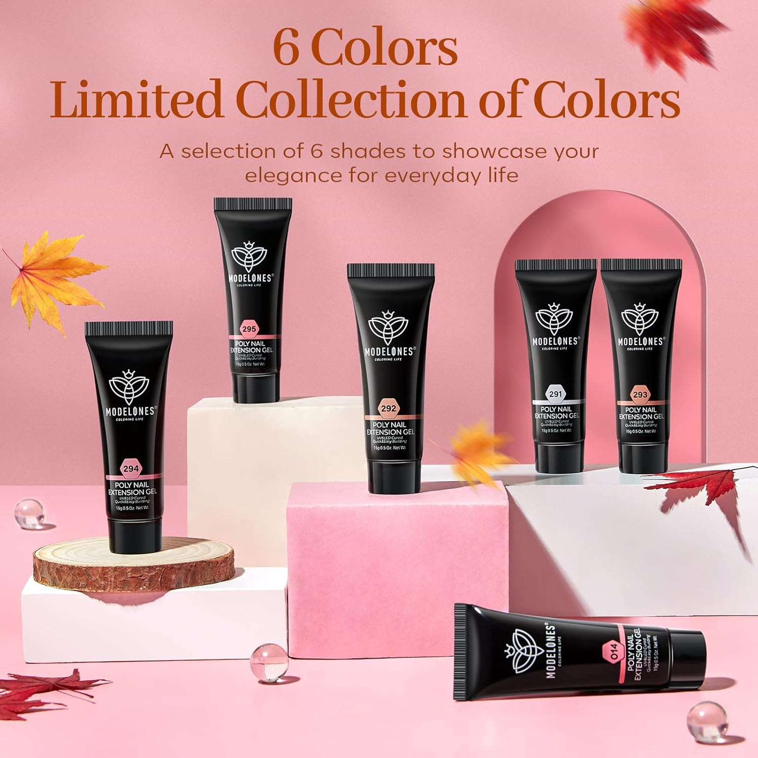 Modelones Poly Extension Gel Kit for Nail, 6 Colors Pink Nude Collection Poly Nail Gel Set Builder Gentle Colors French Manicure DIY Design Home Salon image number 6