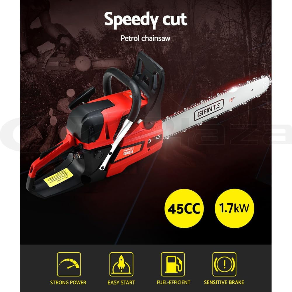 Giantz Chainsaw, 45Cc Cordless Petrol Hand Power Chainsaws Chain Saw Home Garden Farm Tree Gear, with 2 Stroke Engine 16Bar Cover Auto-Throttle Locking E-Start image number 1