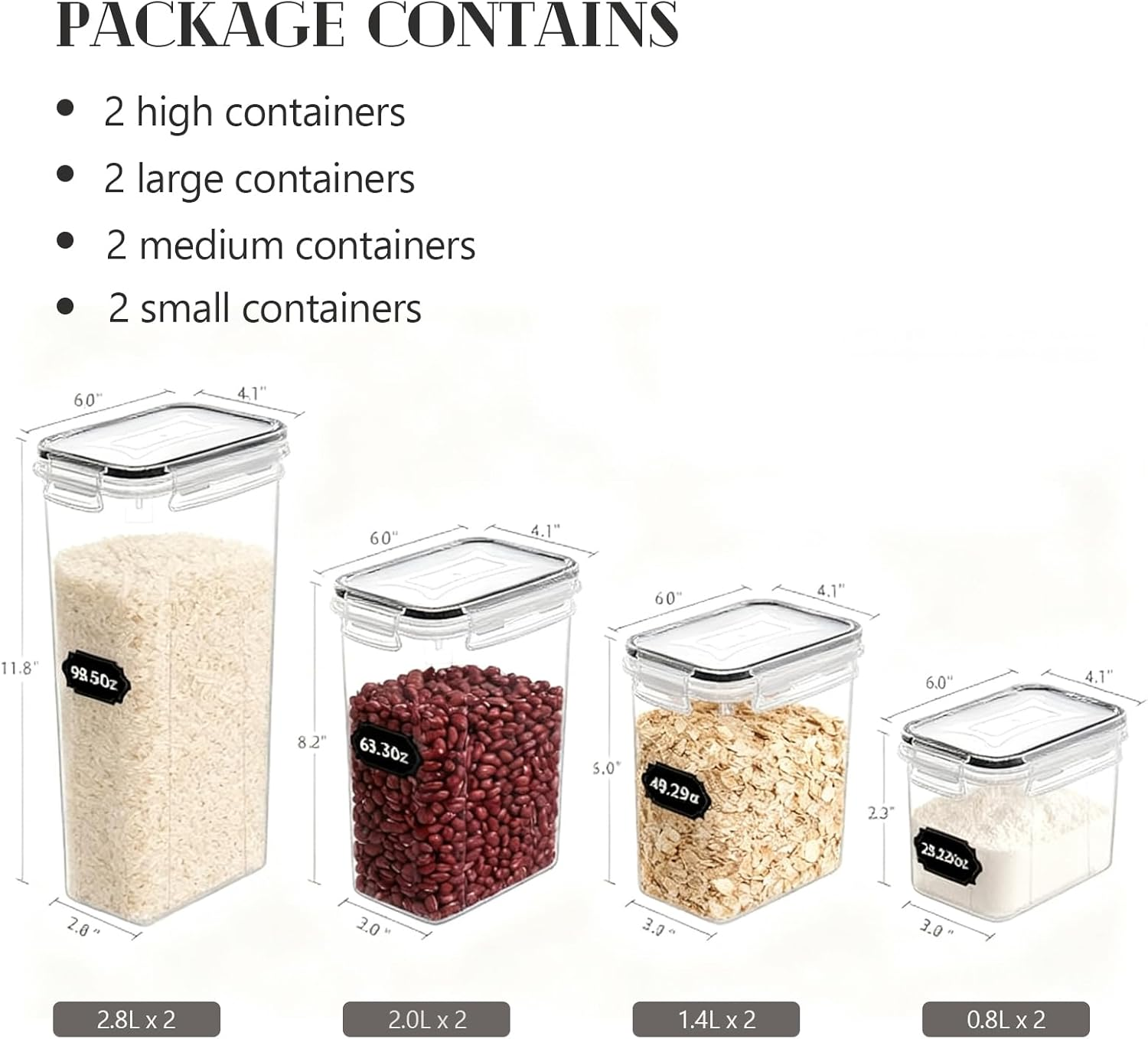 Airtight Food Storage Containers Set with Lids, 8 PCS Plastic Storage Canisters for Kitchen & Pantry Organization,Dry Food Canisters for Flour, Sugar and Cereal (Clear) image number 6