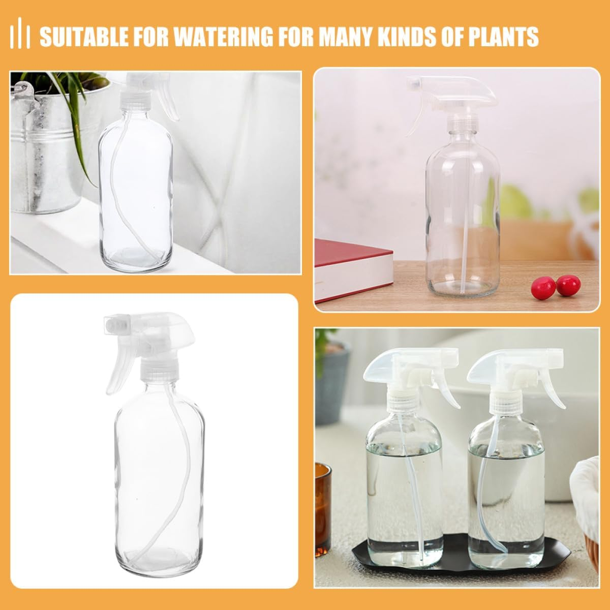 HEANUJJ 2Pcs 500Ml Clear Glass Spray Bottles, Refillable Liquid Spray Bottles for Cleaning Solutions and Home Use, Reusable Mist Sprayers for Plants and Personal Care image number 1