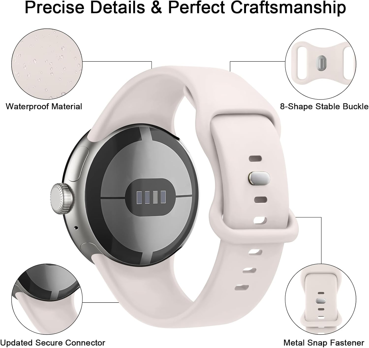 Silicone Bands for Google Pixel Watch 3 41Mm Bands/Pixel Watch 2 Band Women Men, Comfortable Adjustable Sports Replacement Strap for Google Pixel Watch 3 41Mm/2/1 image number 5