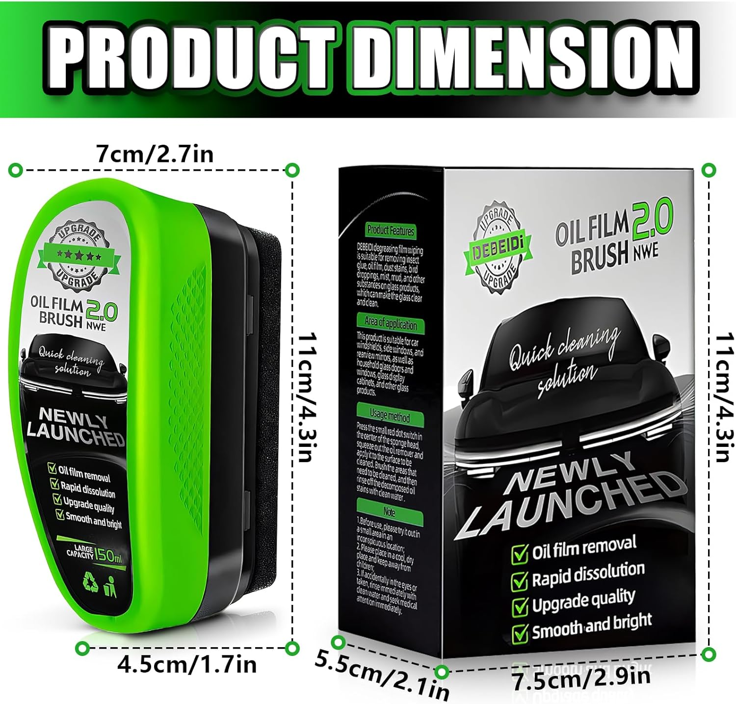 Upgraded Oil Film Brush 2.0 - Clear Vision Windshield Cleaner for Car Windows, Reusable Automotive Glass Cleaning Brush to Remove Dirt, Oil & Fog, Improve Clarity & Visibility in All Weather (1-Pack) image number 2