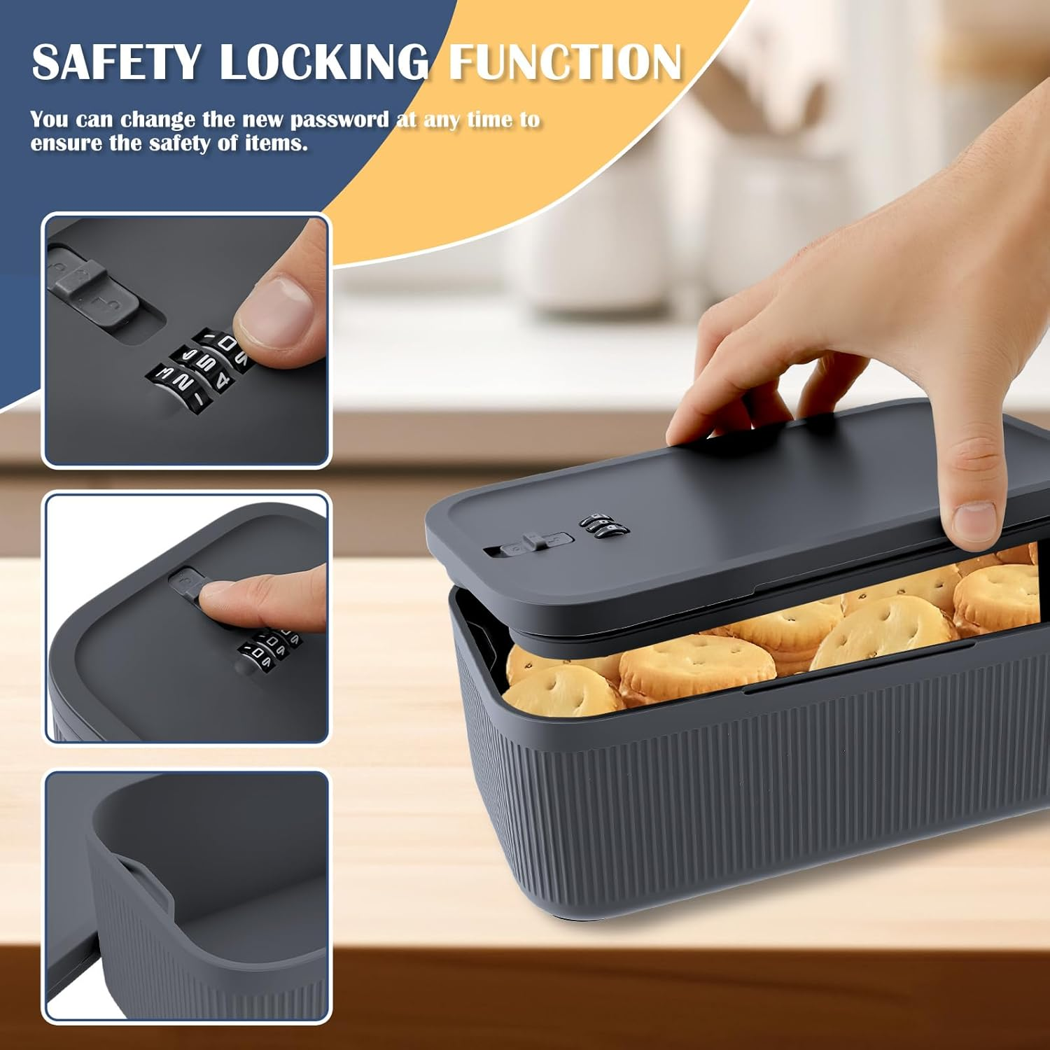 Lockable Storage Box, Medication Locking Box, Versatile Cell Phone Locked Jail with Combination Code, Portable Medicine Safe Case Container for Home Office Storing (Grayish Blue) image number 3