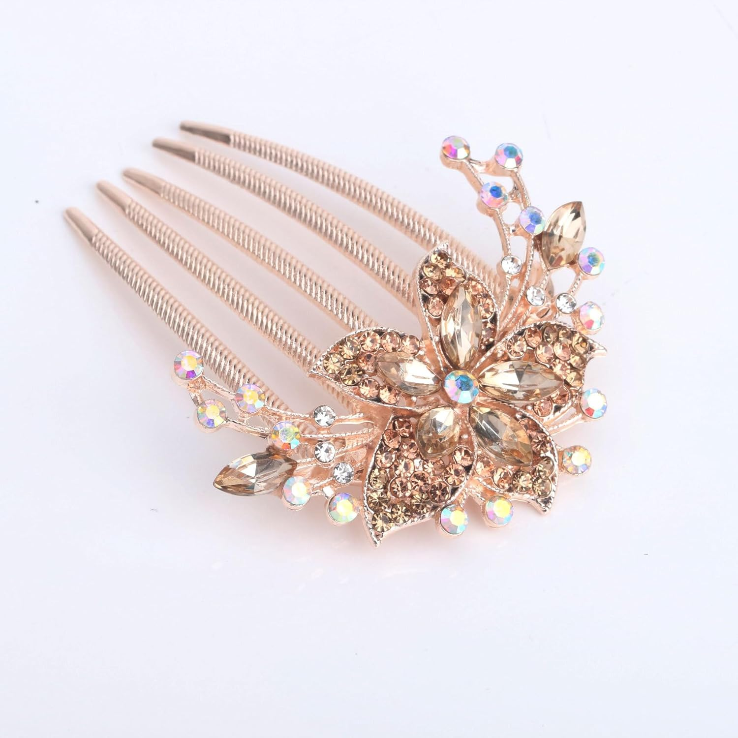Kuuguu Flower Bridal Combs, Floral Side Combs Crystal Rhinestones Wedding Hair Accessories for Women, 4 PCS image number 3
