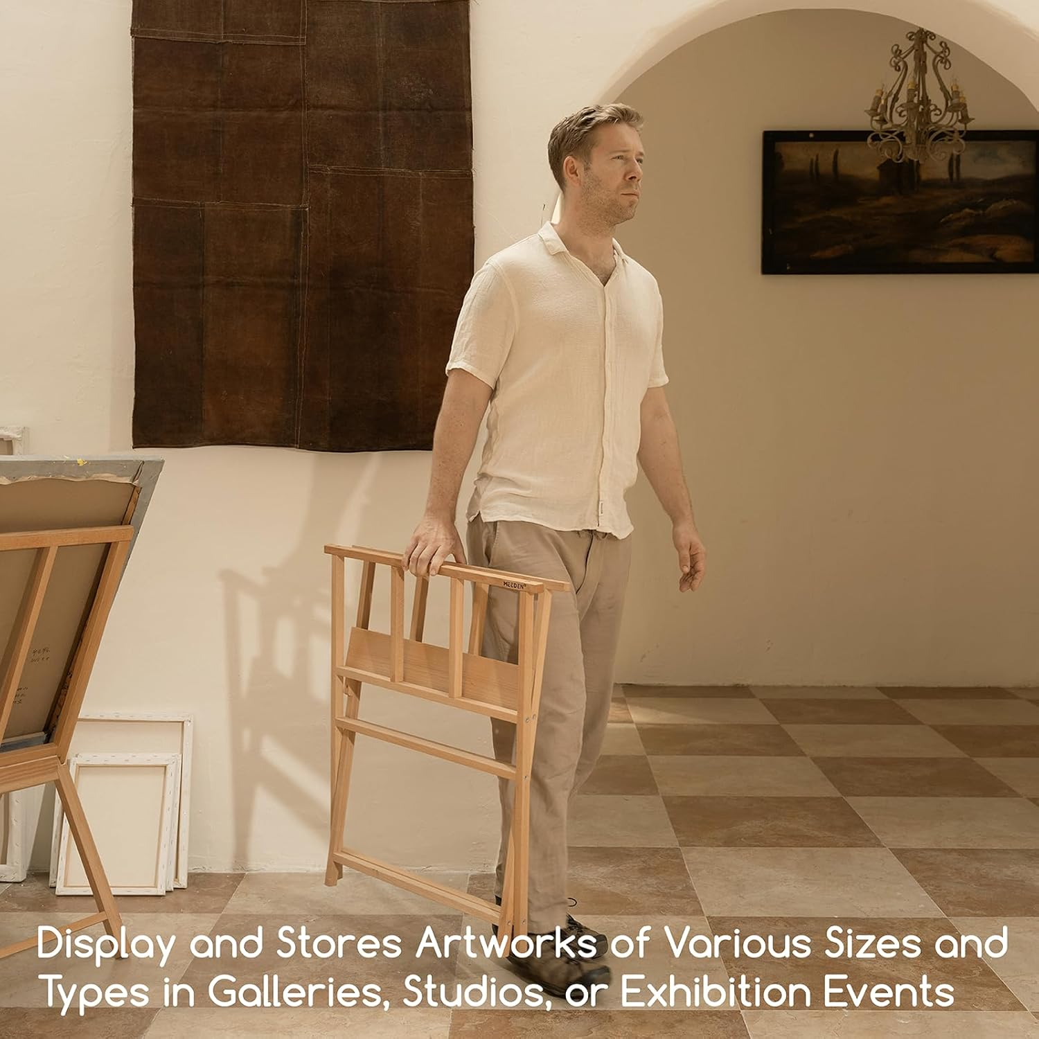 MEEDEN Folding Art Print Rack - Beechwood Art Storage Rack - Artist Storage and Display Rack for Canvas Art Prints Panels Posters Art Gallery Shows image number 2