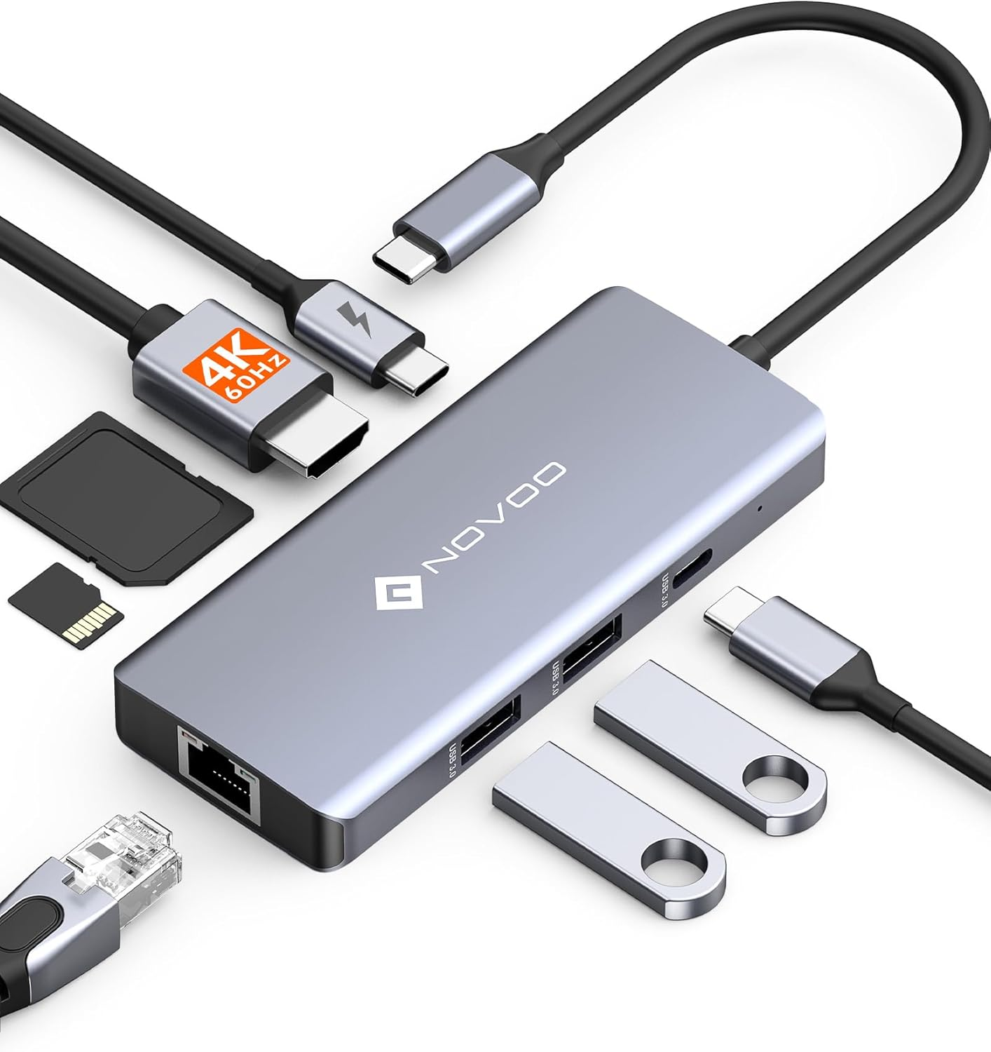 NOVOO 14 in 1 USB C Laptop Docking Station Triple Display - Dual 4K60Hz HDMI, 8K30Hz DP, 100W PD, RJ45, SD/TF, Audio - Multiport Hub for Macbook/Dell/Hp/Lenovo