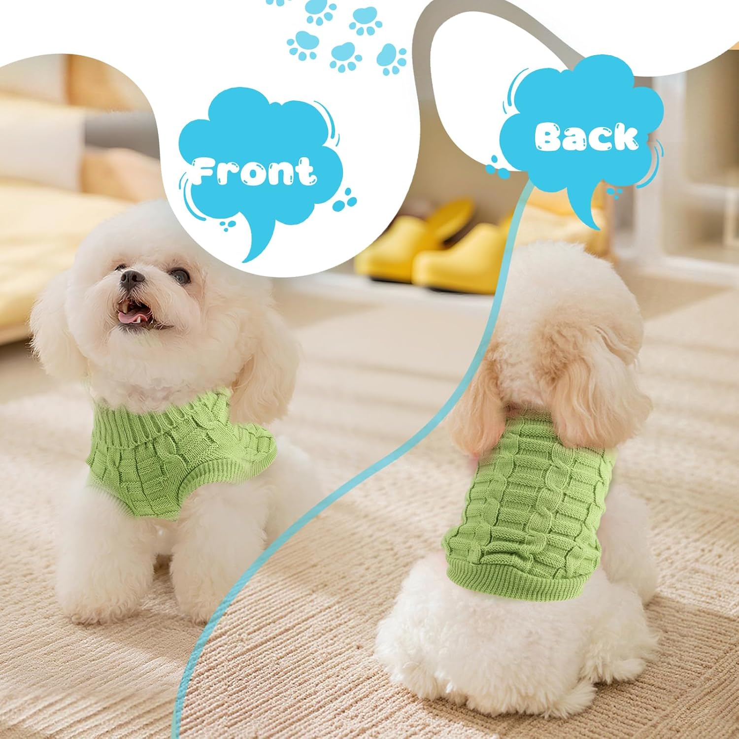 Small Dog Jumper & Sweater - Elastic Warm Knitwear for Pets, Soft Breathable Winter Clothes, Machine Washable Dog Costume Ideal for Chihuahua, Pug, Yorkie & Small Breeds (Green, M) image number 7