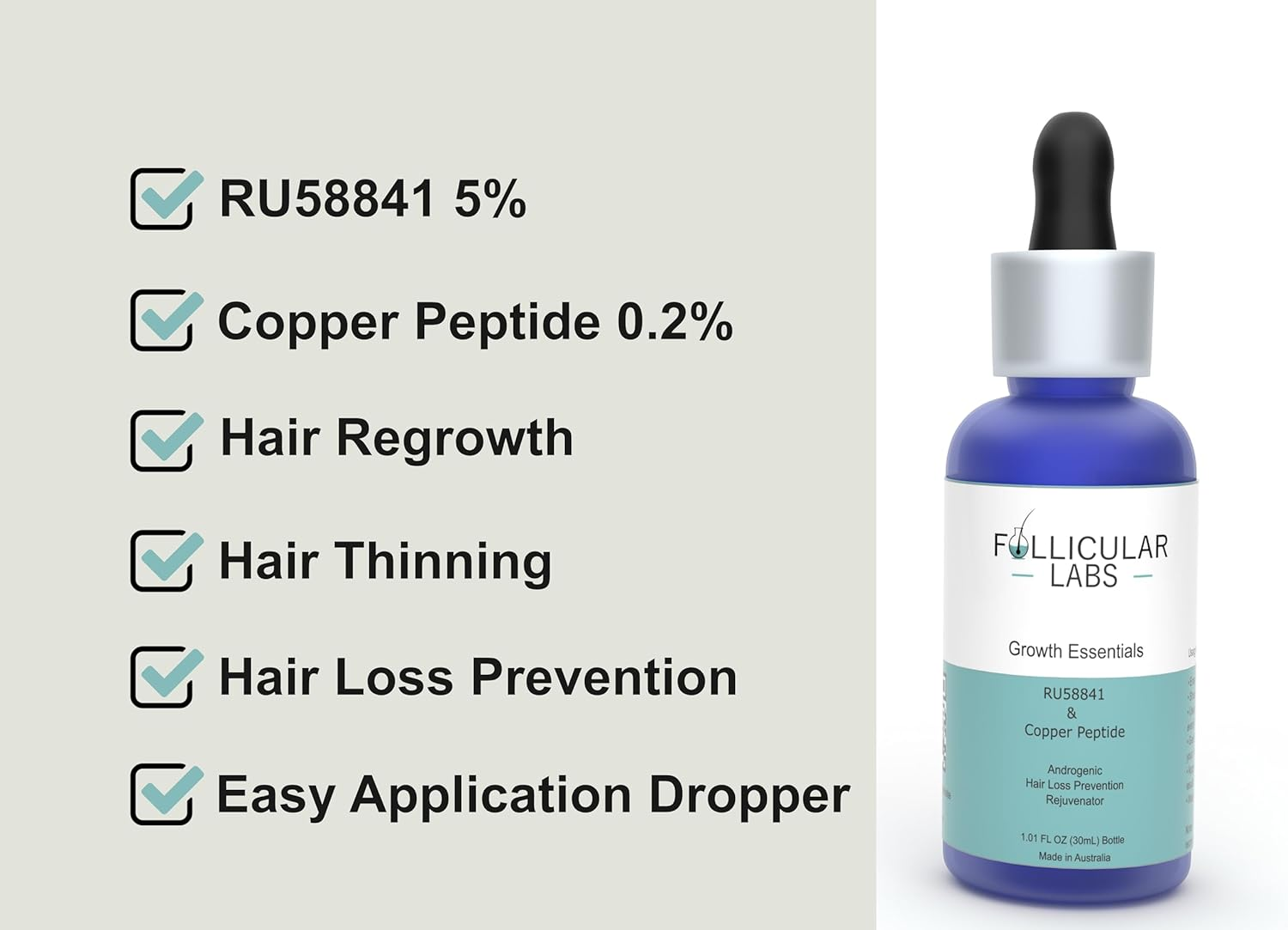 5% RU58841 DHT Blocker & Copper Peptides Hair Loss Prevention and Regrowth Treatment image number 3