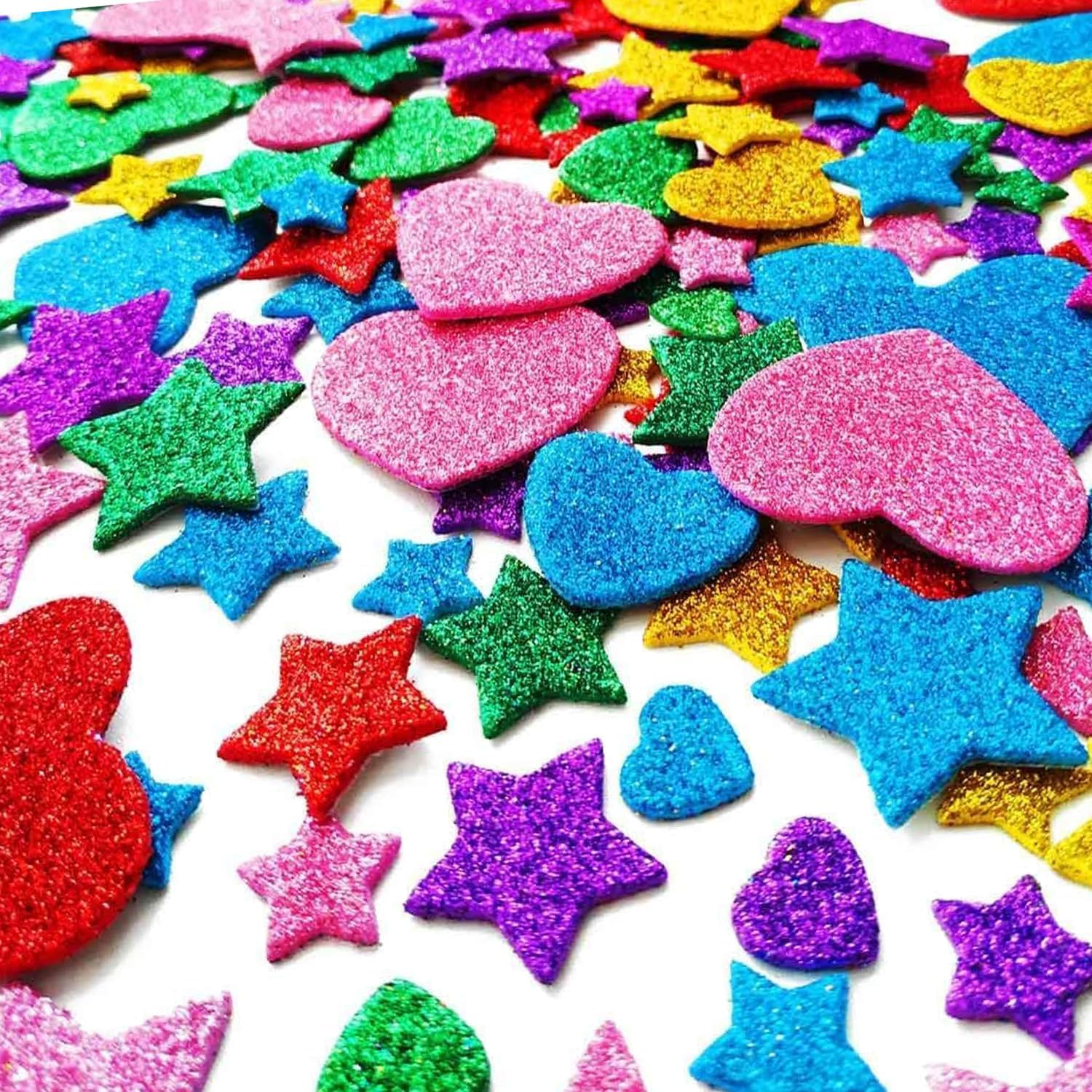 WEZCHUGHAOL 300PCS Colorful Glitter Foam Stickers Set - Self-Adhesive Stars & Hearts for Crafts, Valentine'S Day Cards, Scrapbooking, Home Decor - Sparkle DIY Art Supplies (Mixed Sizes) image number 4