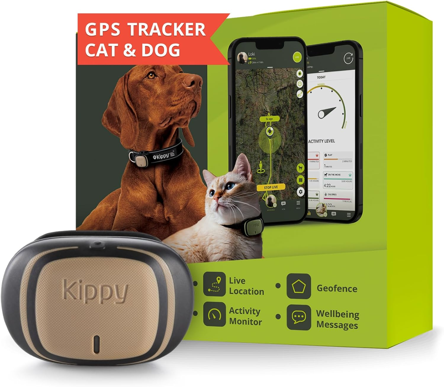 KIPPY - GPS Pet Tracker Collar Evo - Health and Activity Tracker &ndash; Satellite Dog and Cat Tracker for Collar - Waterproof Dog Tracker GPS - Locator with Instant Alerts and LED - Brown image number 2