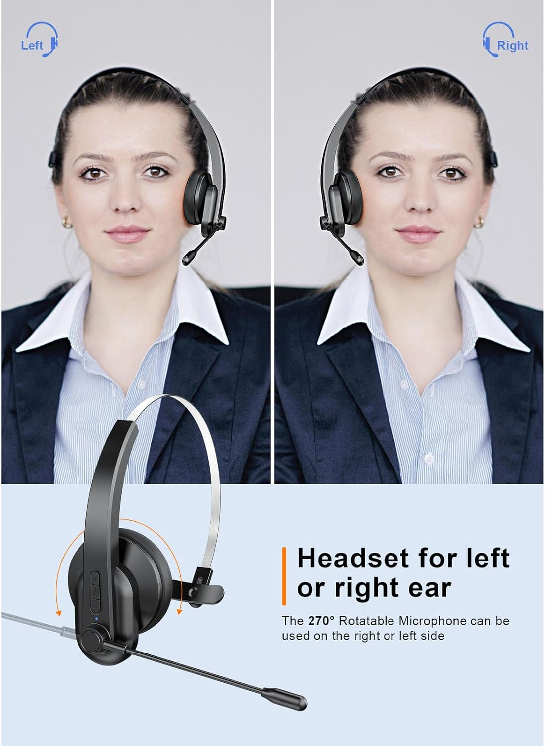 LICAEVEY Bluetooth Headset with USB Dongle, Noise Cancelling Mic, 50 Hours Battery, Single Ear Wireless Headset for Truckers Driving Office image number 1