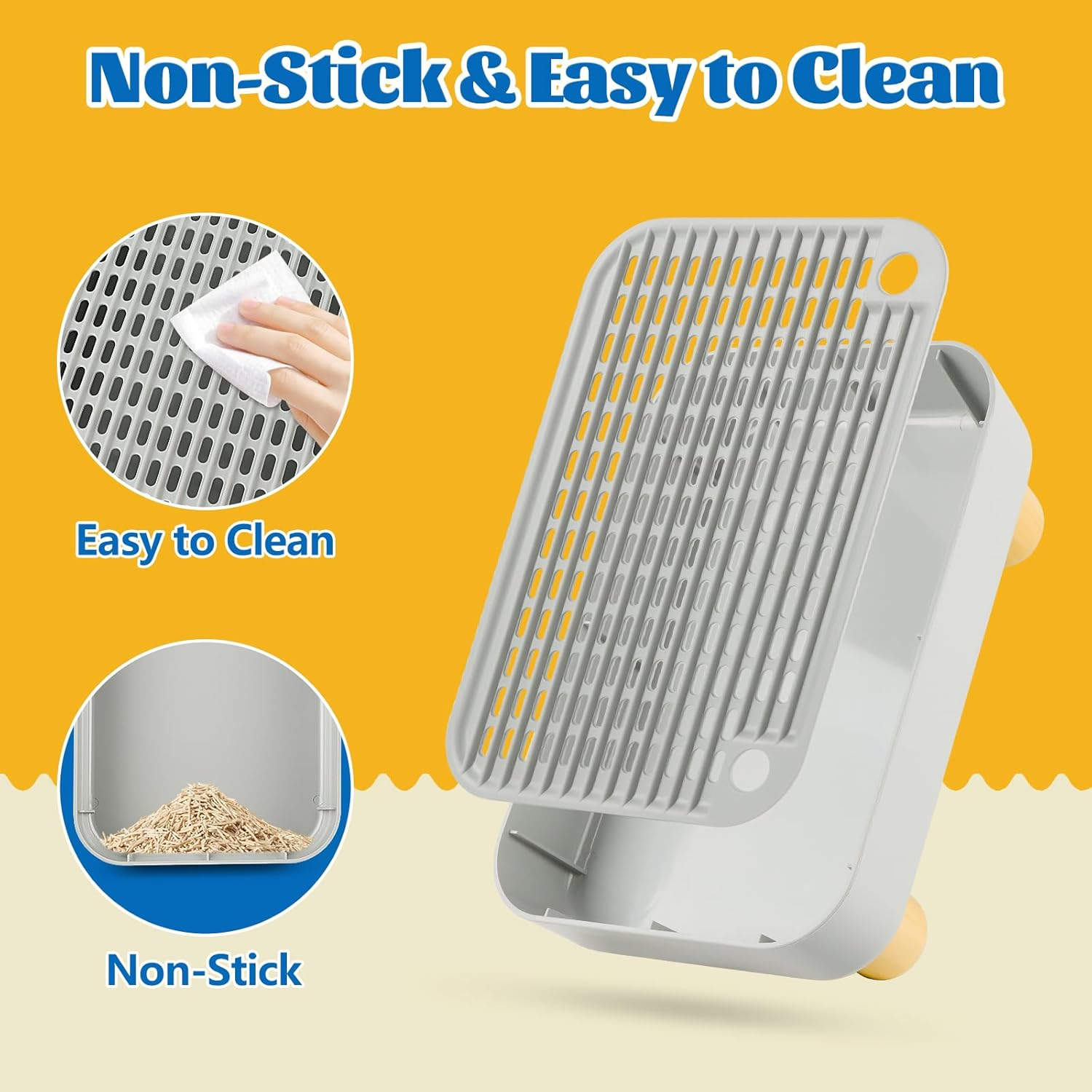 Bartuke Litter Box Step, Cat Step/Ramp/Catcher with Wooden Base, Filter Function, Easy to Clean, Ideal for Kitten & Elderly Cats (Light Grey) image number 4